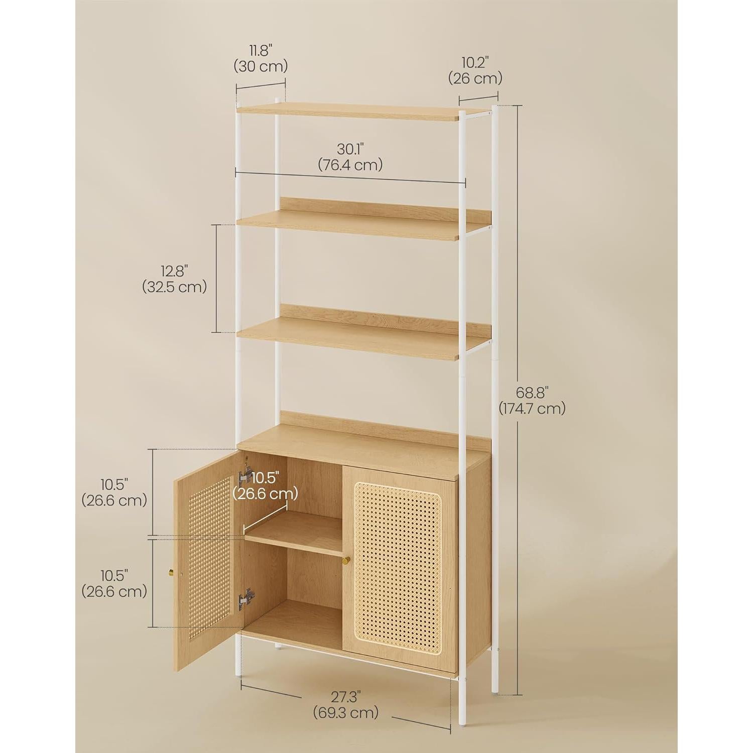 Polica na 6 razina s zatvorenim pretincem, 30x76,4x174,7 cm, bijela-hrast | VASAGLE-vitahome.hr