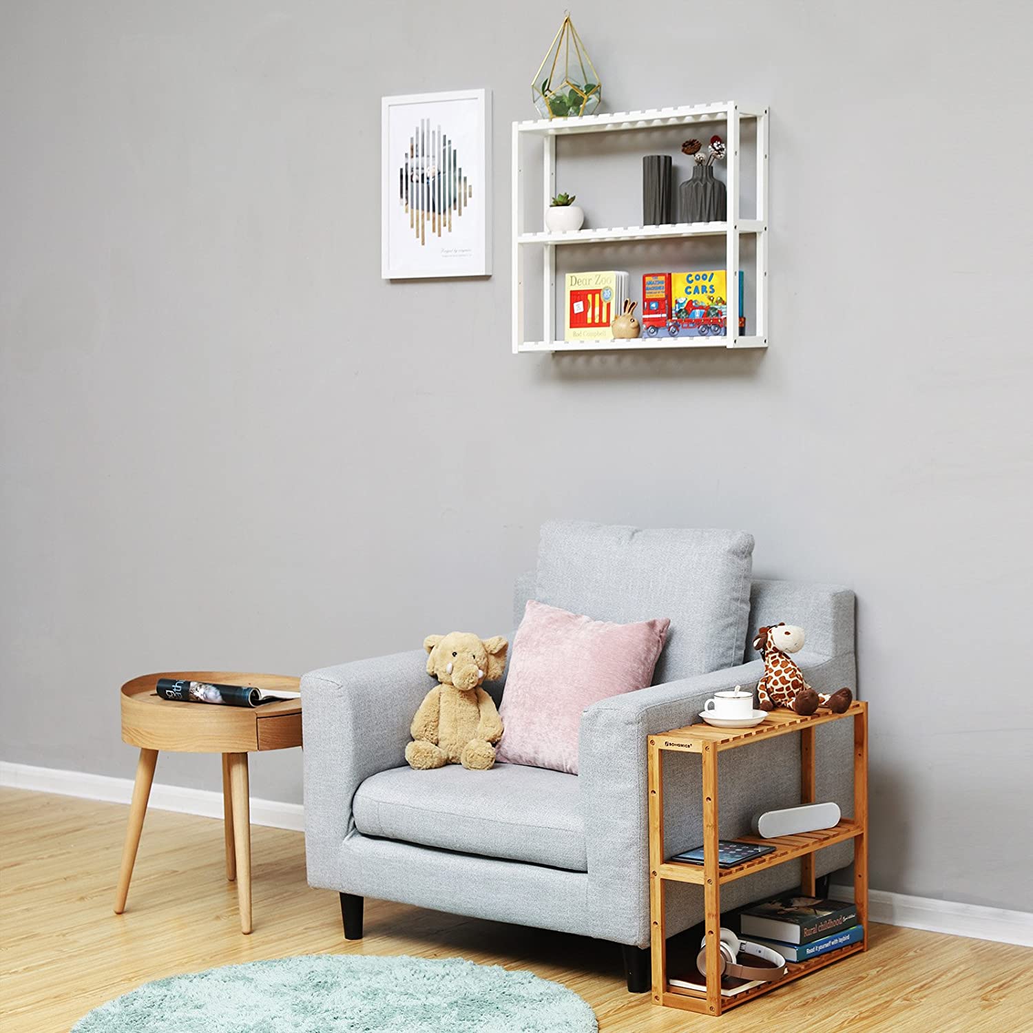 Polica od bambusa na 3 razine, podesiva po visini, 60 x 15 x 54 cm, bijela | SONGMICS-vitahome.hr
