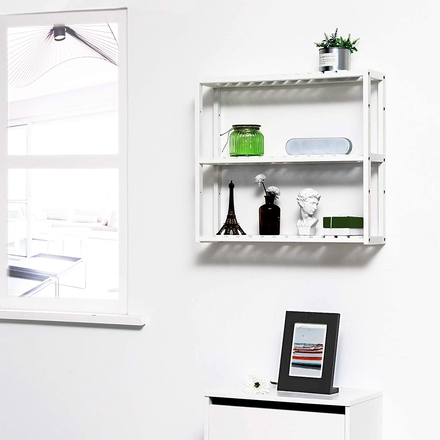 Polica od bambusa na 3 razine, podesiva po visini, 60 x 15 x 54 cm, bijela | SONGMICS-vitahome.hr