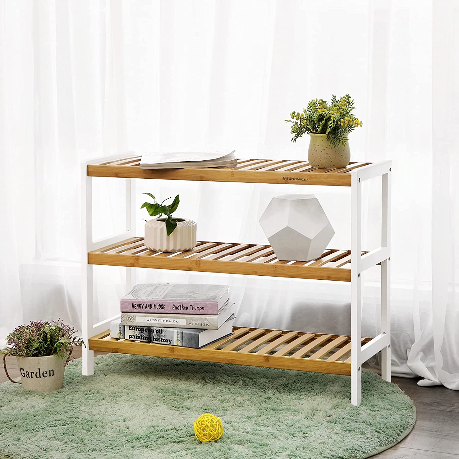 Polica od bambusa na 3 razine, stalak za cipele,70x26x55 cm, prirodna i bijela | SONGMICS-vitahome.hr