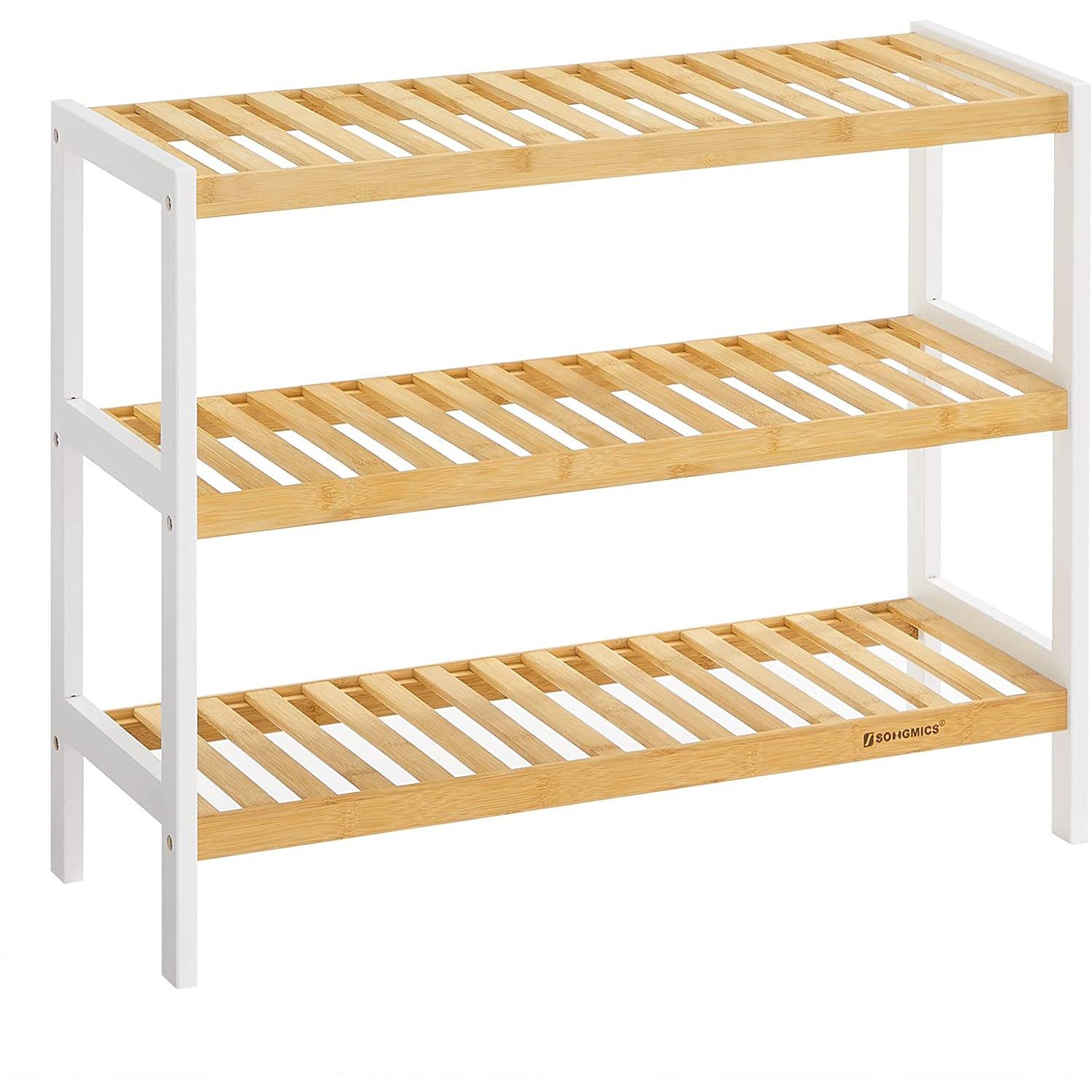 Polica od bambusa na 3 razine, stalak za cipele,70x26x55 cm, prirodna i bijela | SONGMICS-vitahome.hr