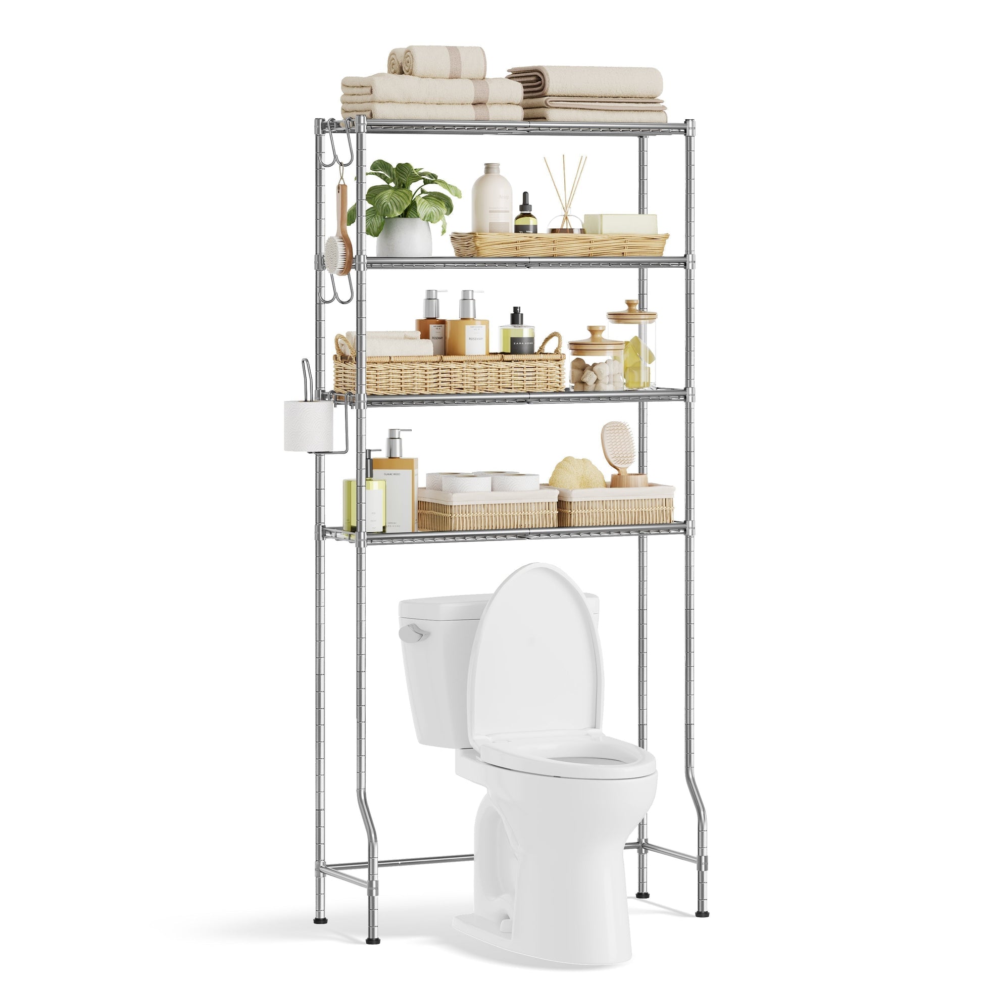 Polica s 4 nivoa za spremanje iznad WC-a, 30 x 83 x 176 cm, srebrno-siva | SONGMICS-vitahome.hr
