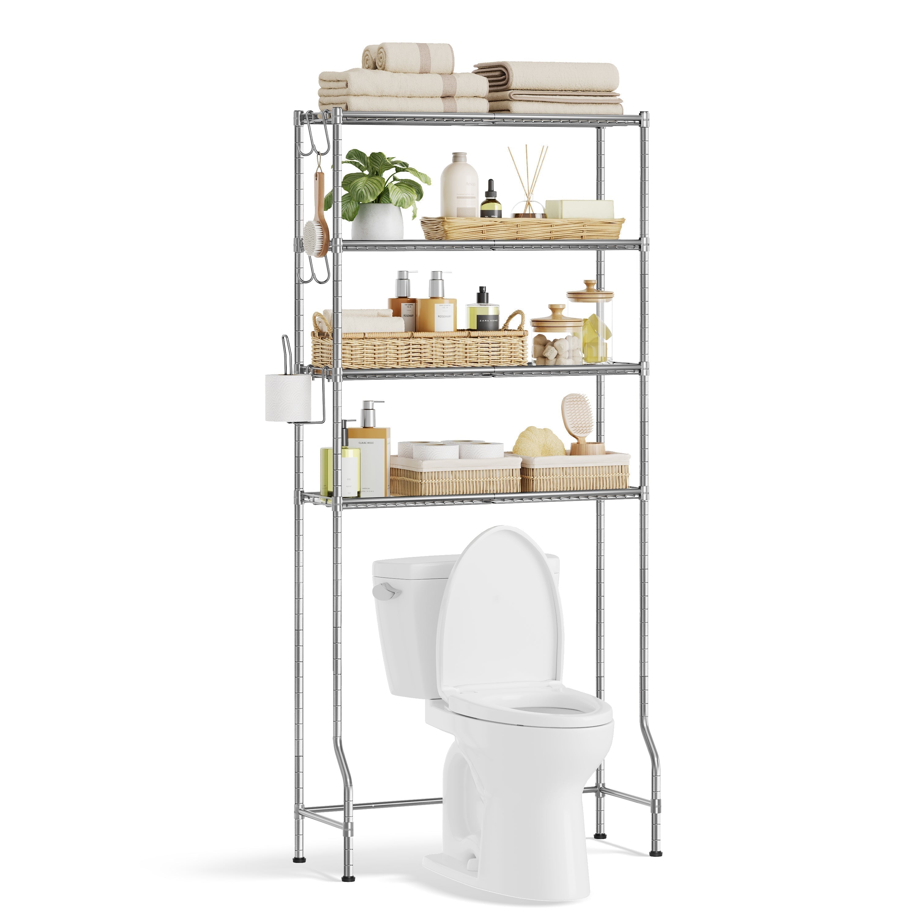 Polica s 4 nivoa za spremanje iznad WC-a, 30 x 83 x 176 cm, srebrno-siva | SONGMICS-vitahome.hr