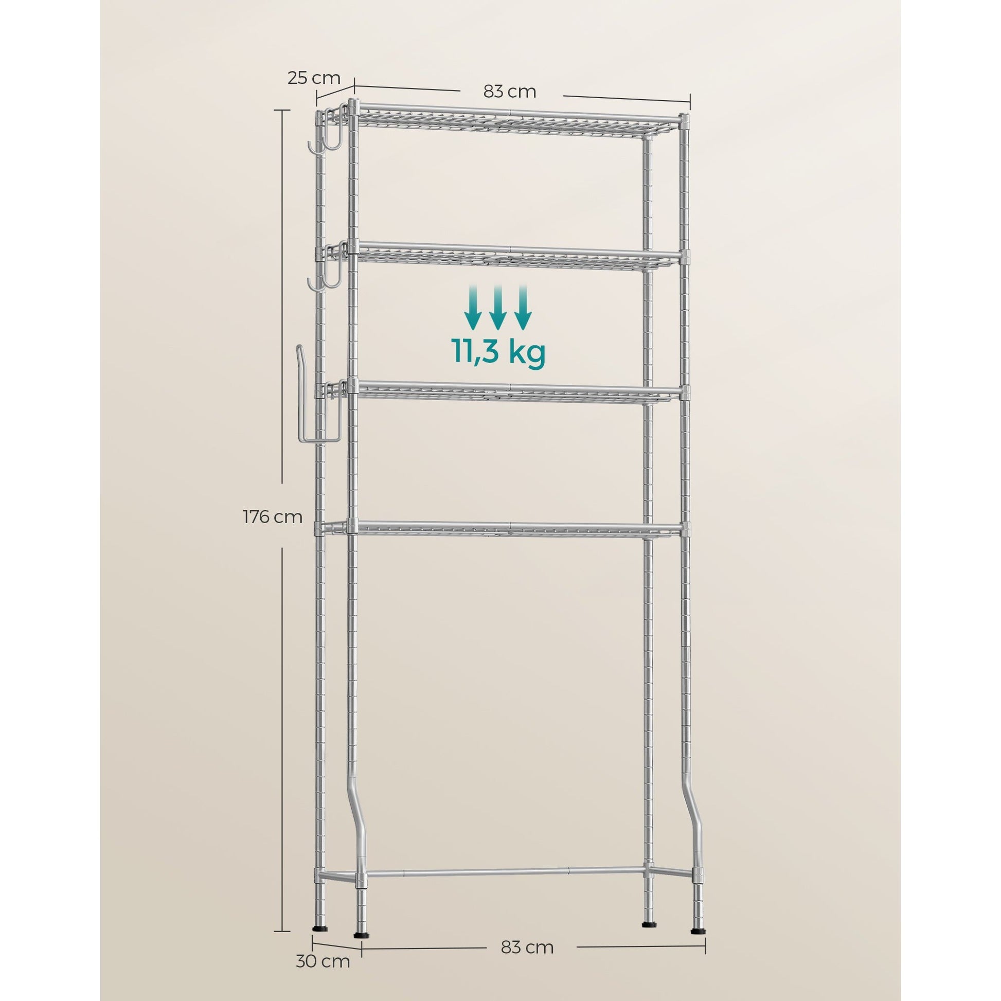 Polica s 4 nivoa za spremanje iznad WC-a, 30 x 83 x 176 cm, srebrno-siva | SONGMICS-vitahome.hr