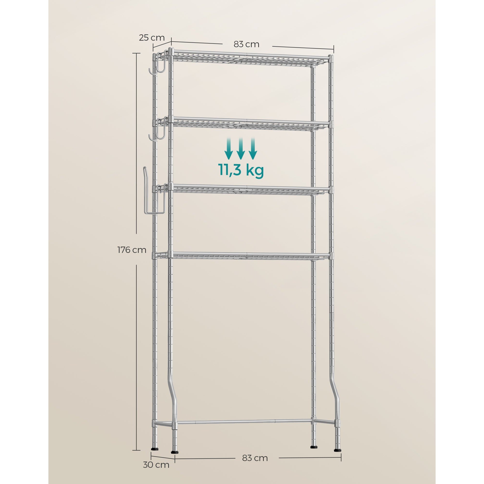 Polica s 4 nivoa za spremanje iznad WC-a, 30 x 83 x 176 cm, srebrno-siva | SONGMICS-vitahome.hr