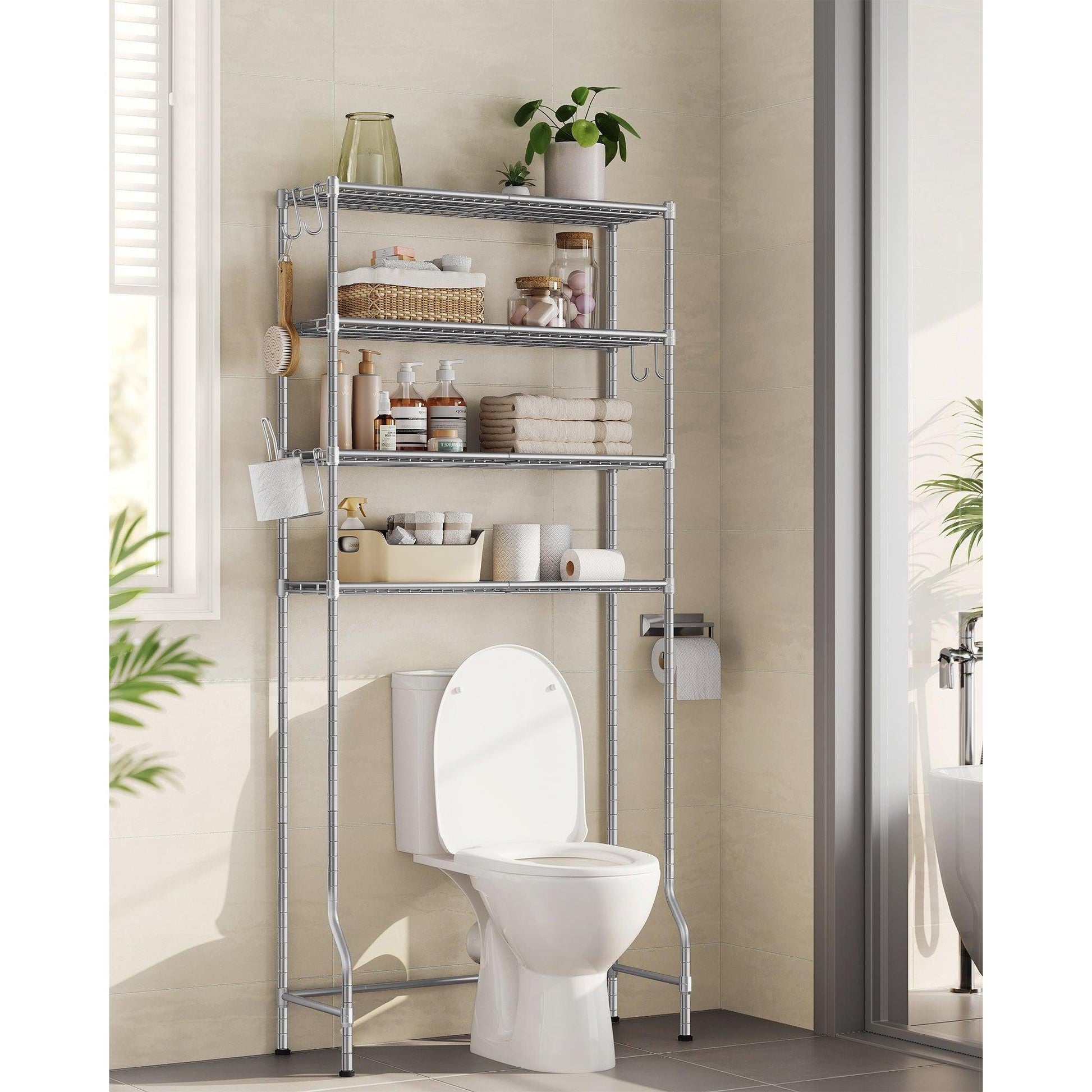 Polica s 4 nivoa za spremanje iznad WC-a, 30 x 83 x 176 cm, srebrno-siva | SONGMICS-vitahome.hr