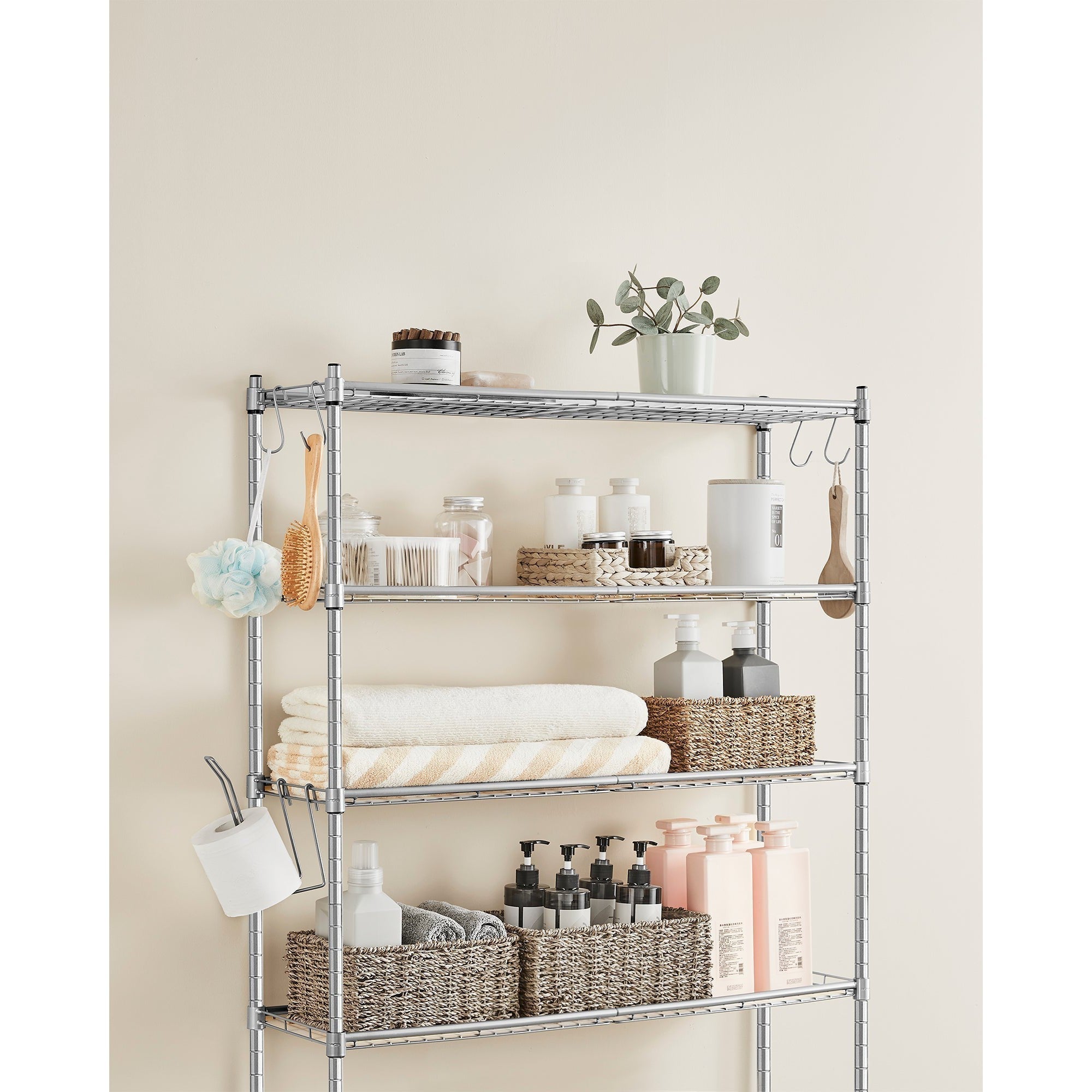 Polica s 4 nivoa za spremanje iznad WC-a, 30 x 83 x 176 cm, srebrno-siva | SONGMICS-vitahome.hr