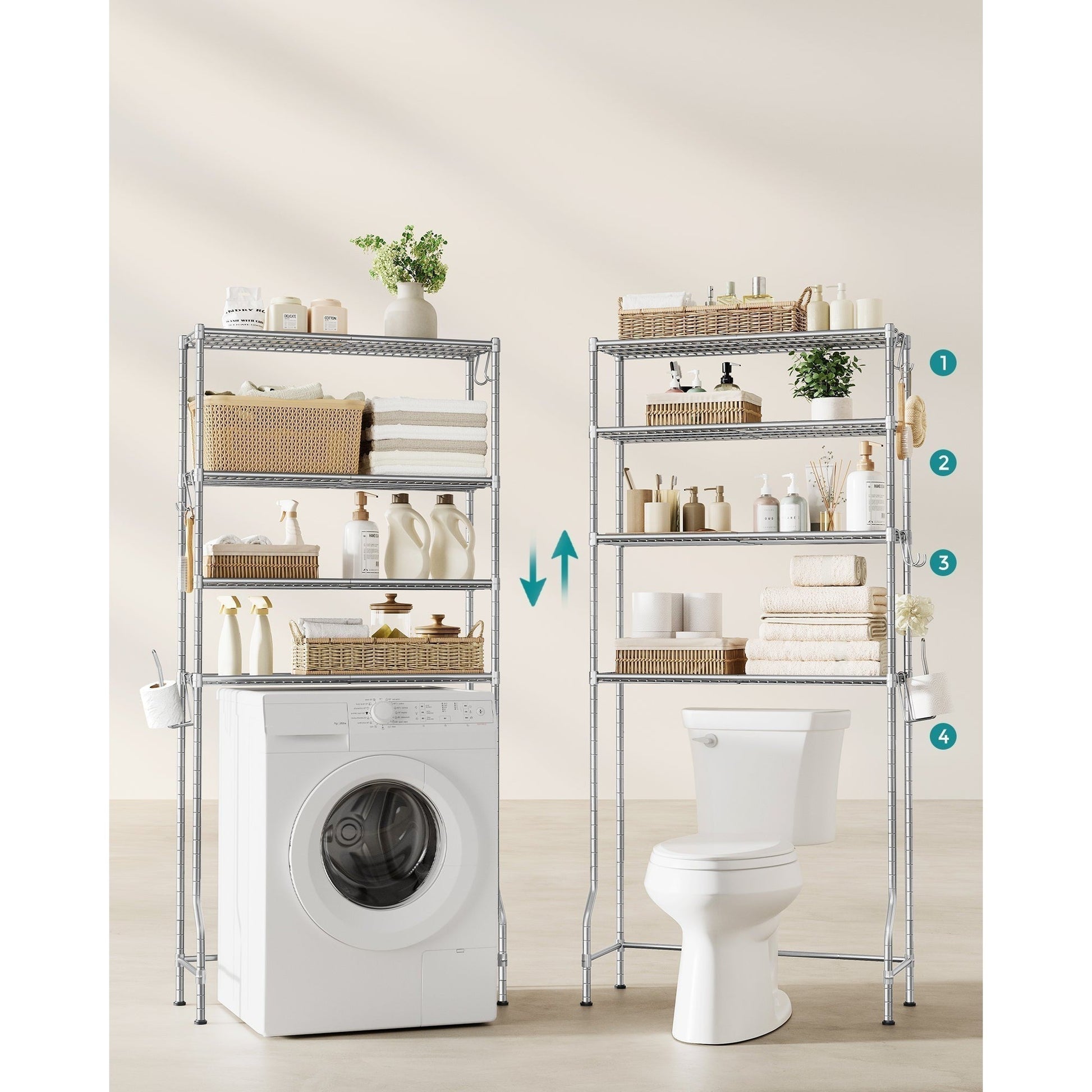 Polica s 4 nivoa za spremanje iznad WC-a, 30 x 83 x 176 cm, srebrno-siva | SONGMICS-vitahome.hr