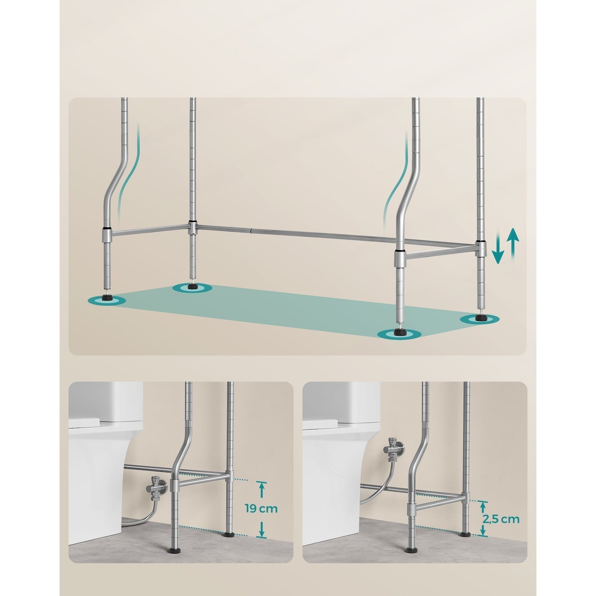 Polica s 4 nivoa za spremanje iznad WC-a, 30 x 83 x 176 cm, srebrno-siva | SONGMICS-vitahome.hr