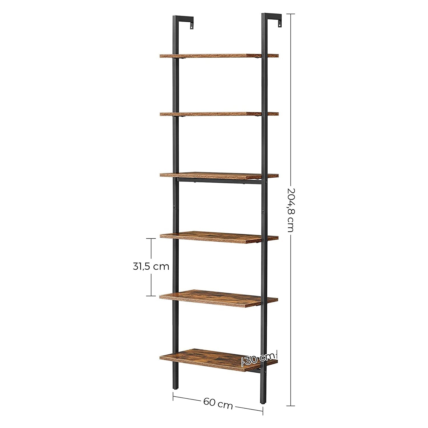 Polica s ljestvama, polica za knjige na 6 razina 60 x 204,8 x 30 cm | VASAGLE-vitahome.hr