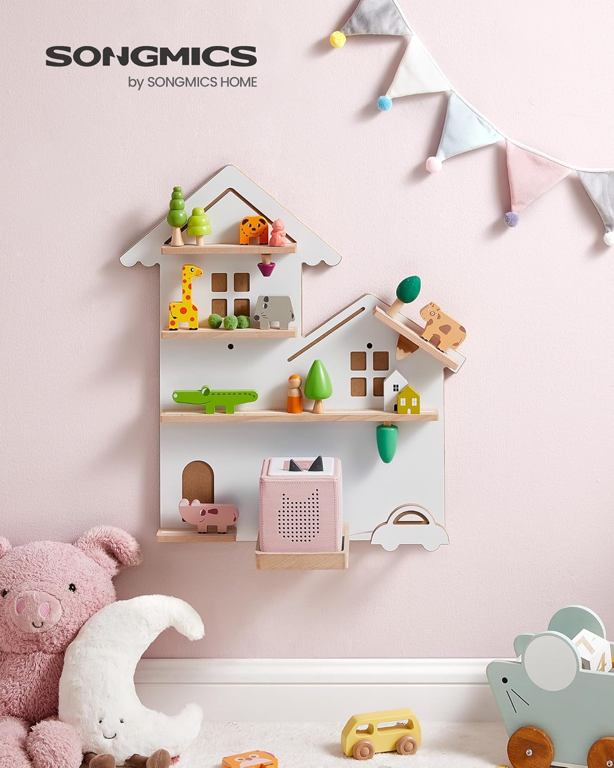 Polica u obliku kućice, 18 x 55,6 x 59,7 cm, oblačno bijele boje | SONGMICS-vitahome.hr