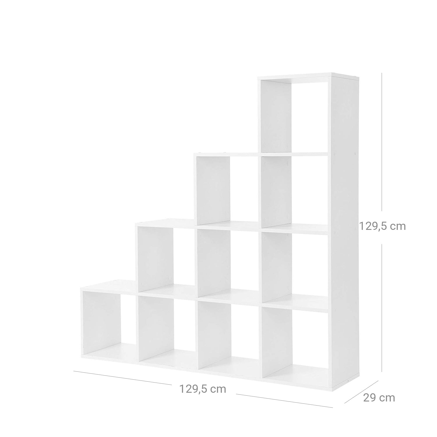 Polica za knjige, 10 kockastih polica, 129,5 x 29 x 129,5 cm Bijela | Vasagle-vitahome.hr