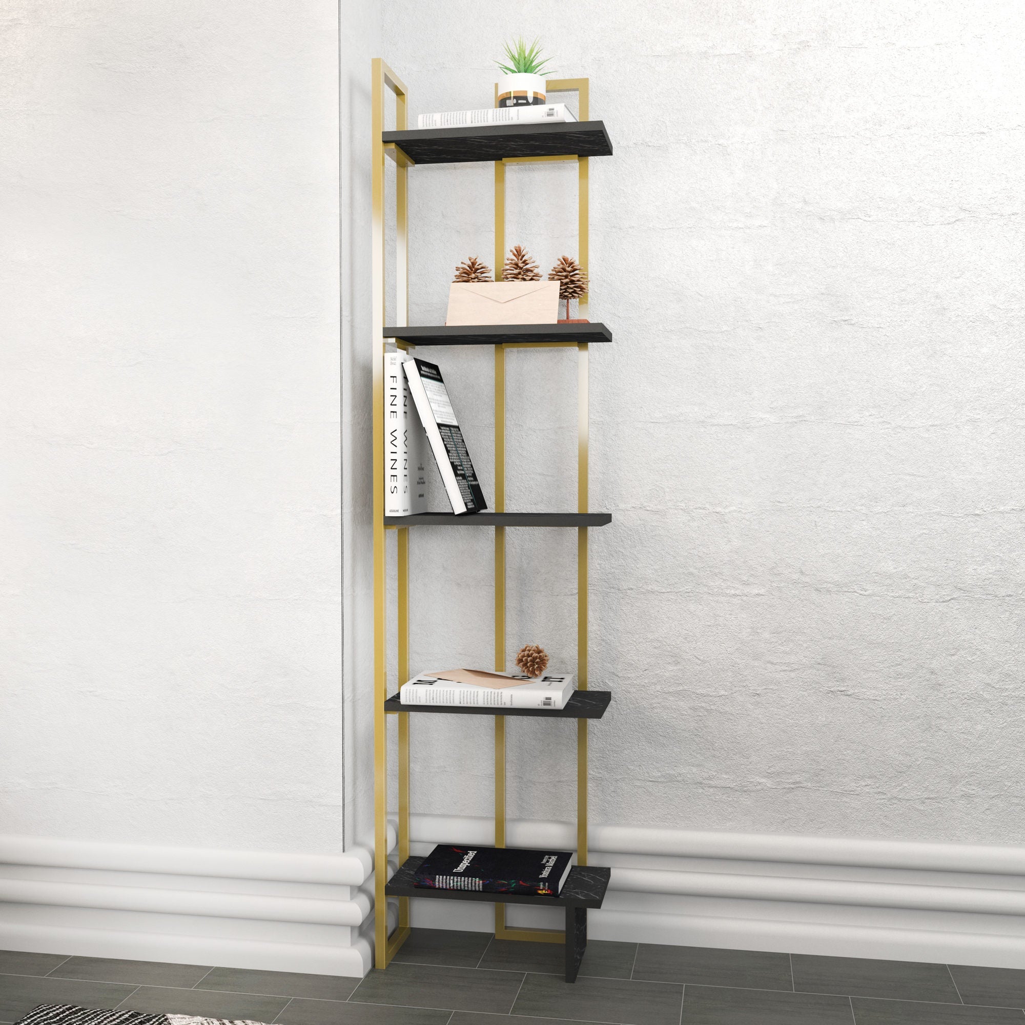 Polica za knjige Alice - Black, Gold | AG-vitahome.hr