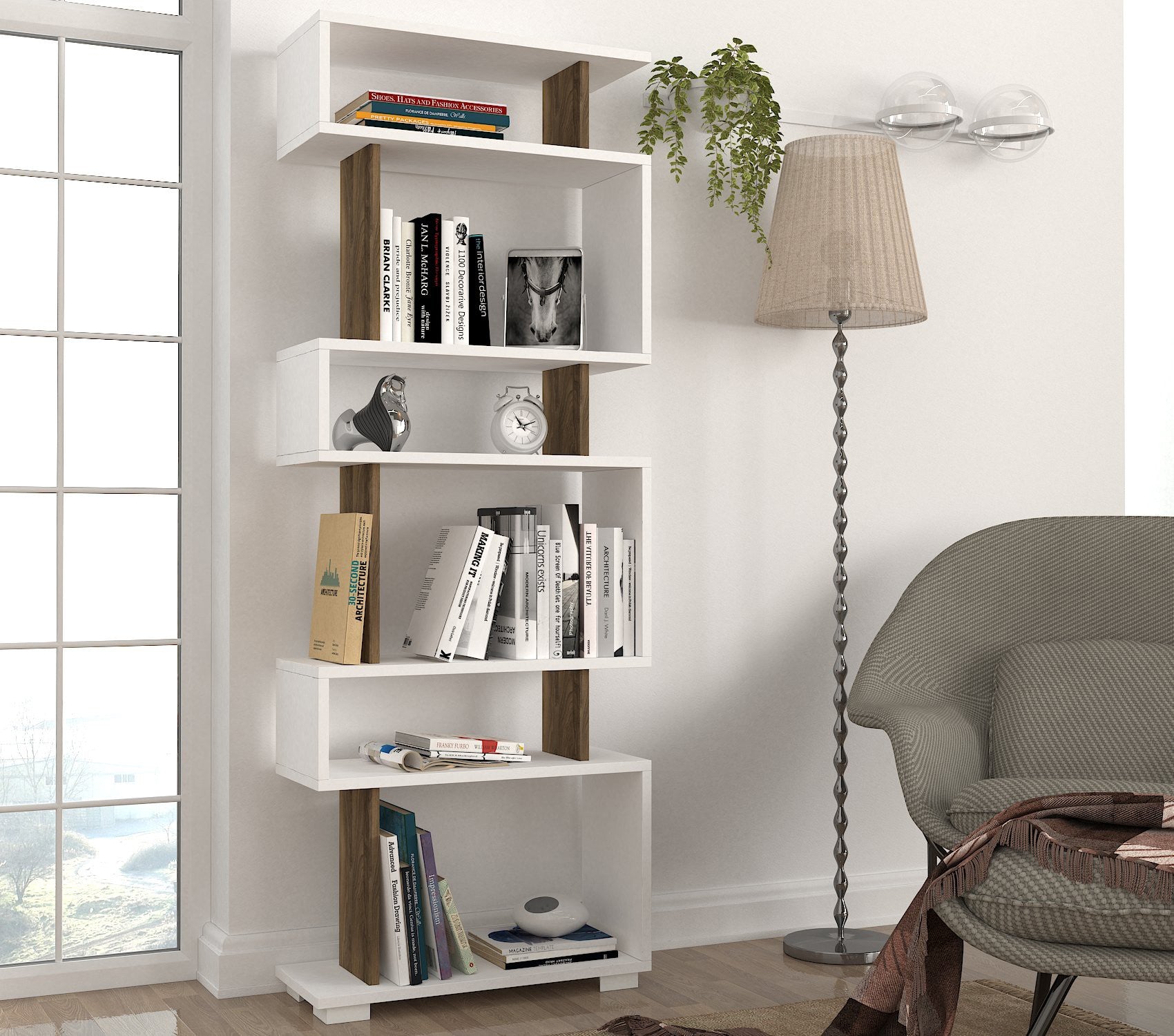 Polica za knjige Blok - White, Walnut | AG-vitahome.hr