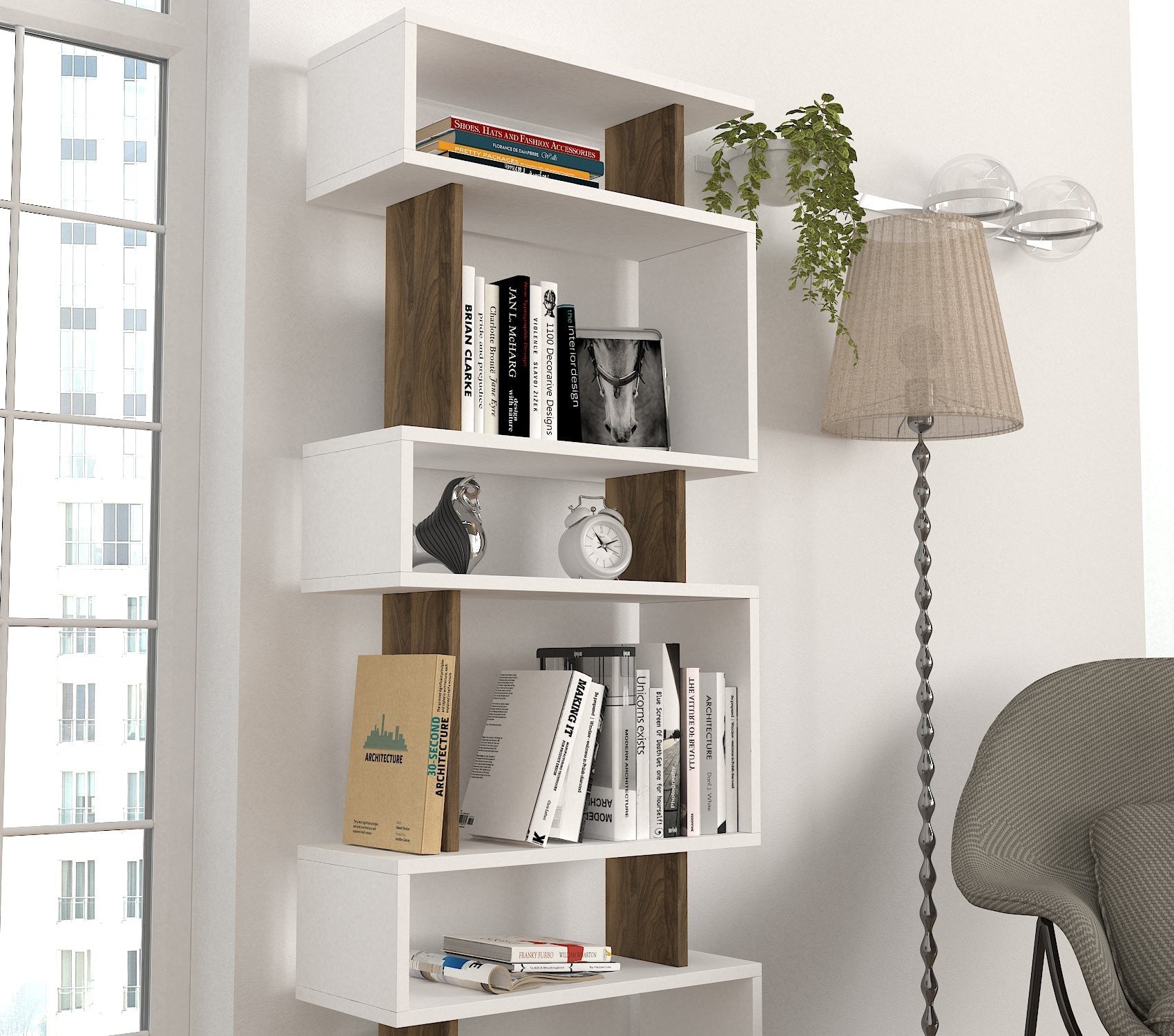 Polica za knjige Blok - White, Walnut | AG-vitahome.hr
