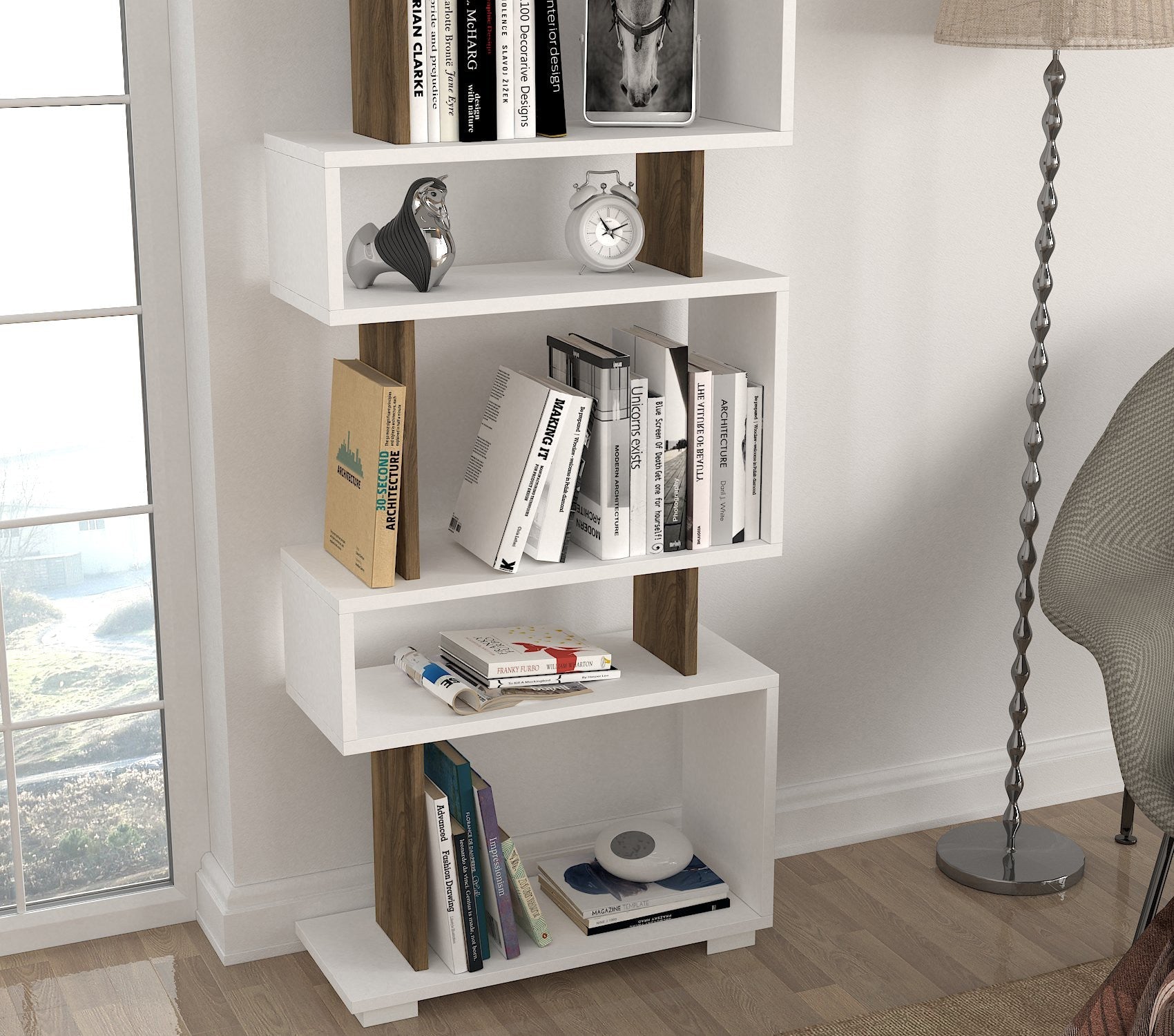 Polica za knjige Blok - White, Walnut | AG-vitahome.hr
