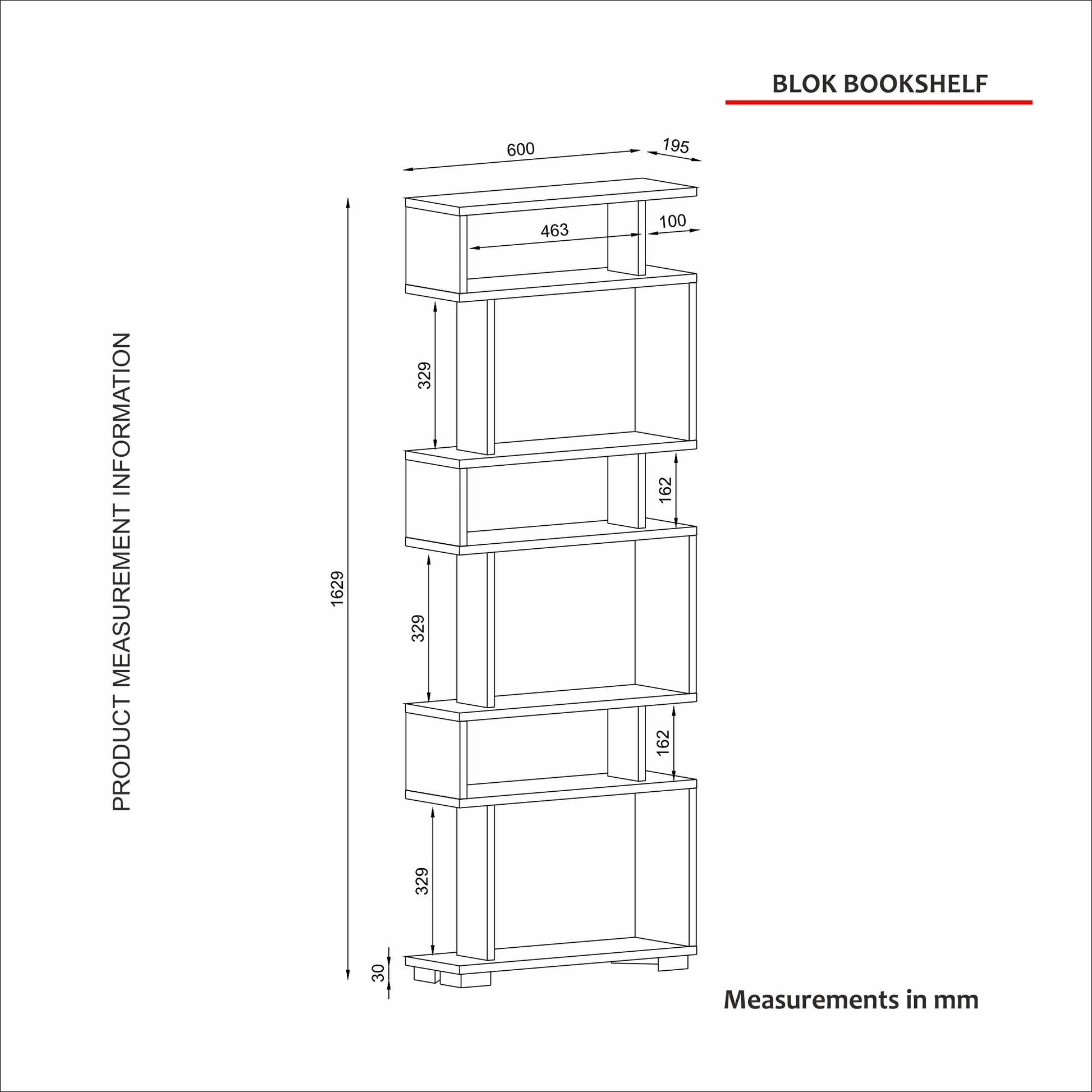Polica za knjige Blok - White, Walnut | AG-vitahome.hr