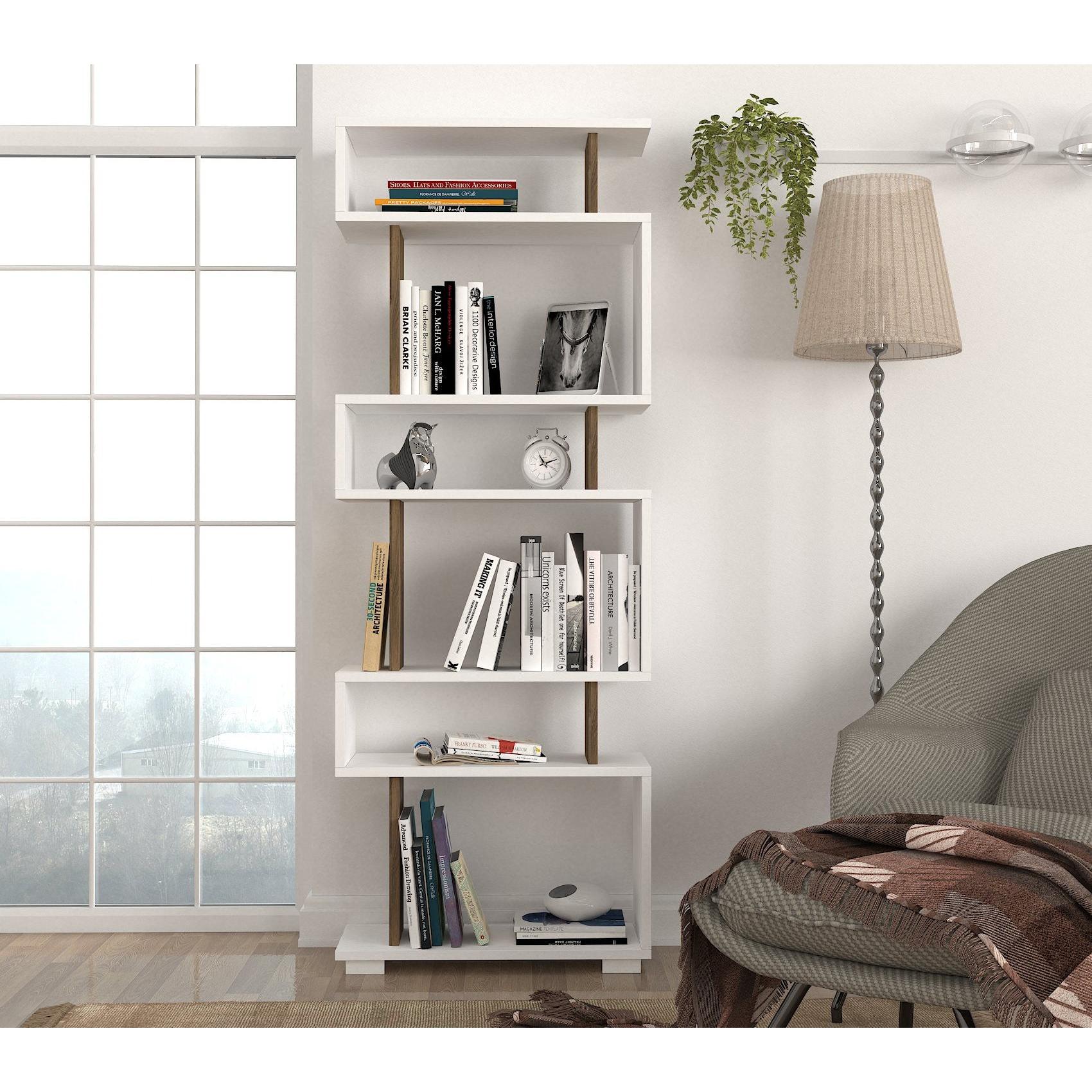 Polica za knjige Blok - White, Walnut | AG-vitahome.hr