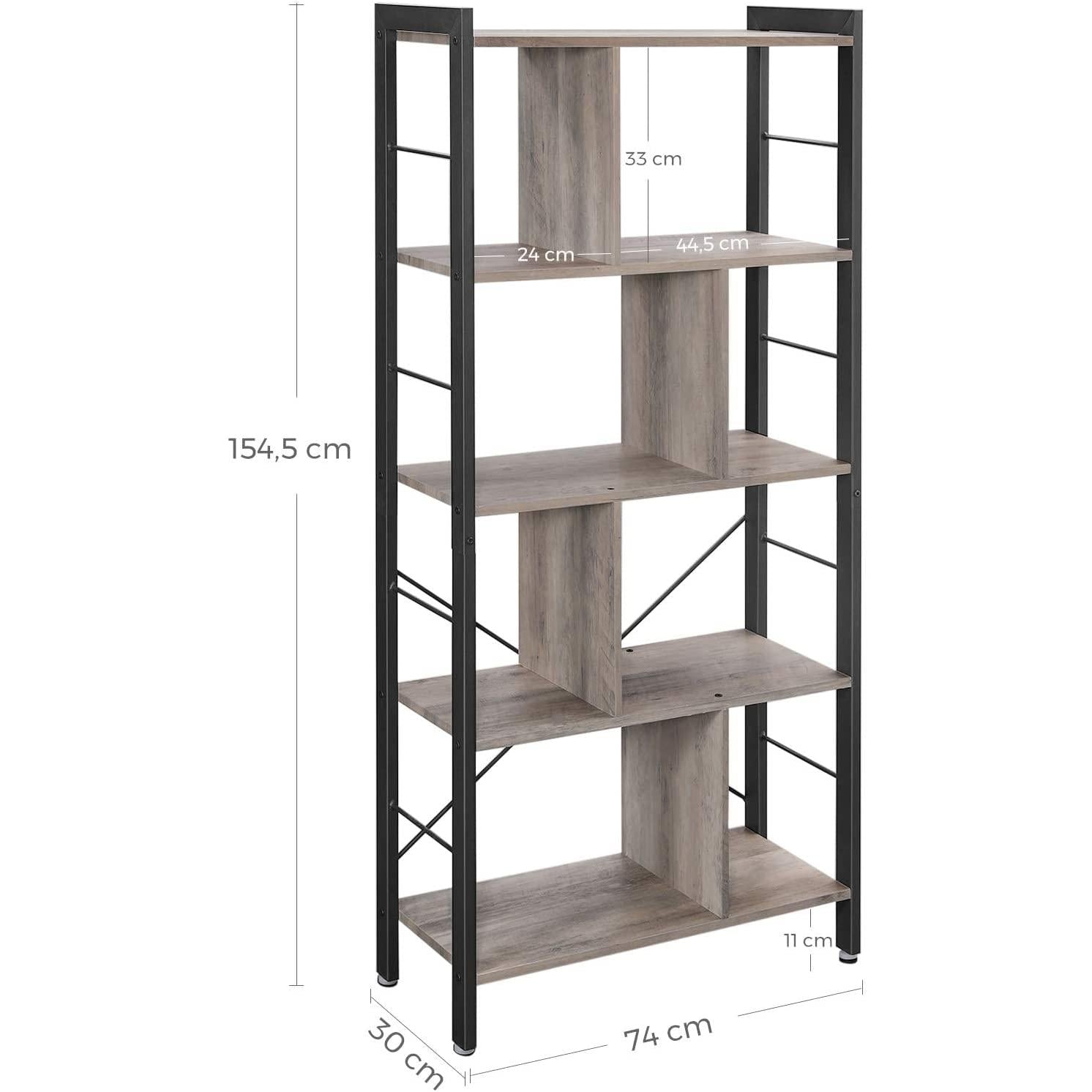 polica za knjige, dnevni boravak 74 x 154,5 x 30 cm, siva i crna | Vasagle-vitahome.hr