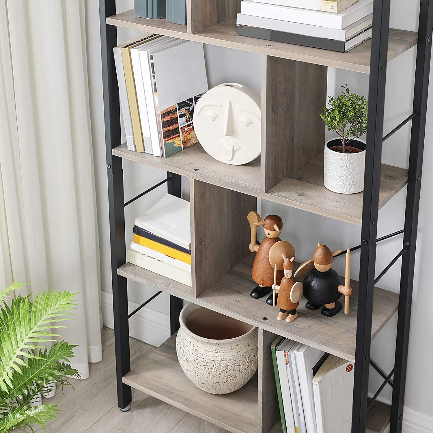 polica za knjige, dnevni boravak 74 x 154,5 x 30 cm, siva i crna | Vasagle-vitahome.hr