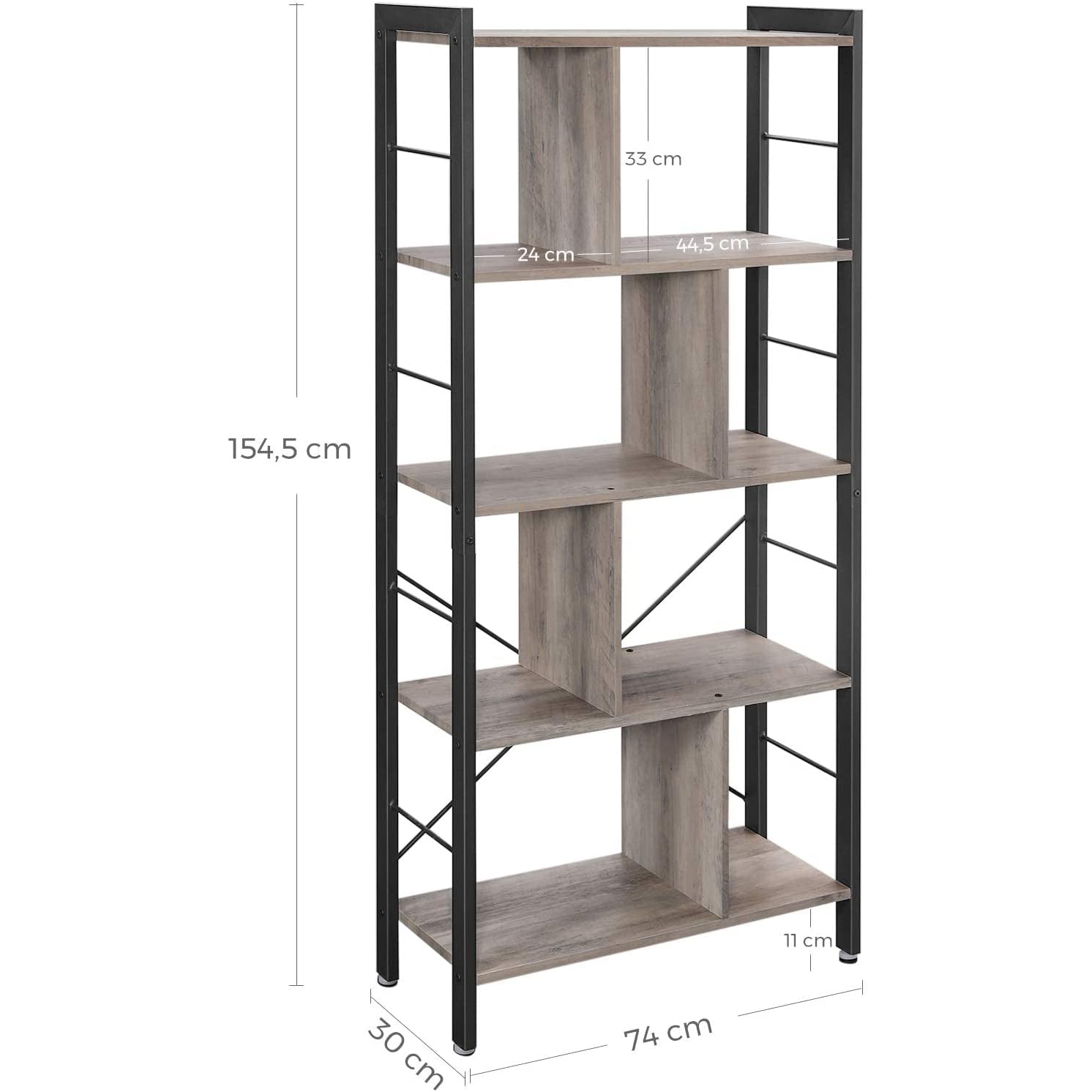 polica za knjige, dnevni boravak 74 x 154,5 x 30 cm, siva i crna | Vasagle-vitahome.hr