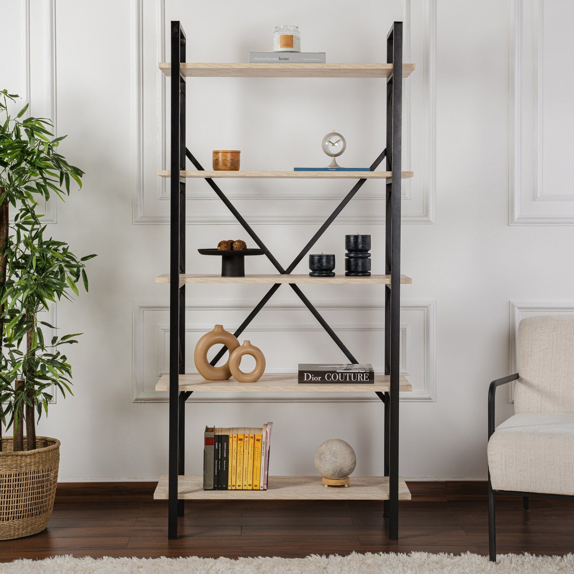 Polica za knjige Elysian - Travertine, Black | AG-vitahome.hr