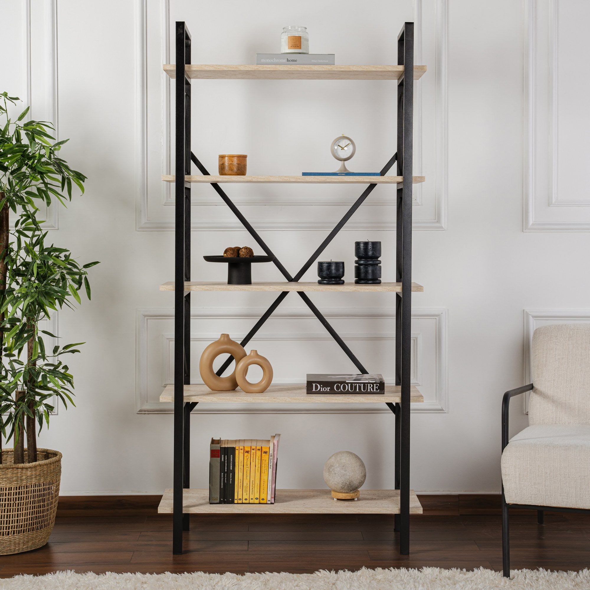 Polica za knjige Elysian - Travertine, Black | AG-vitahome.hr