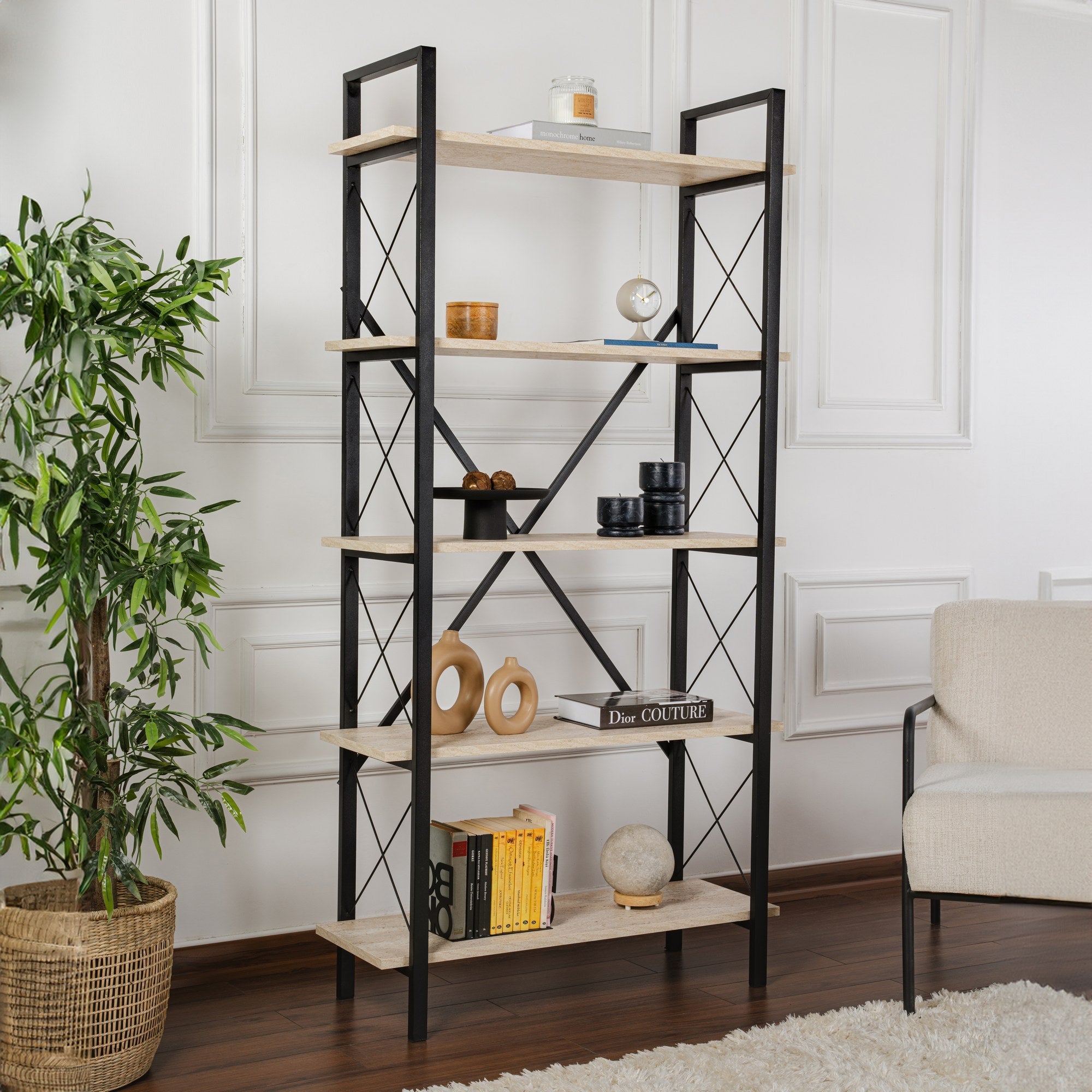 Polica za knjige Elysian - Travertine, Black | AG-vitahome.hr