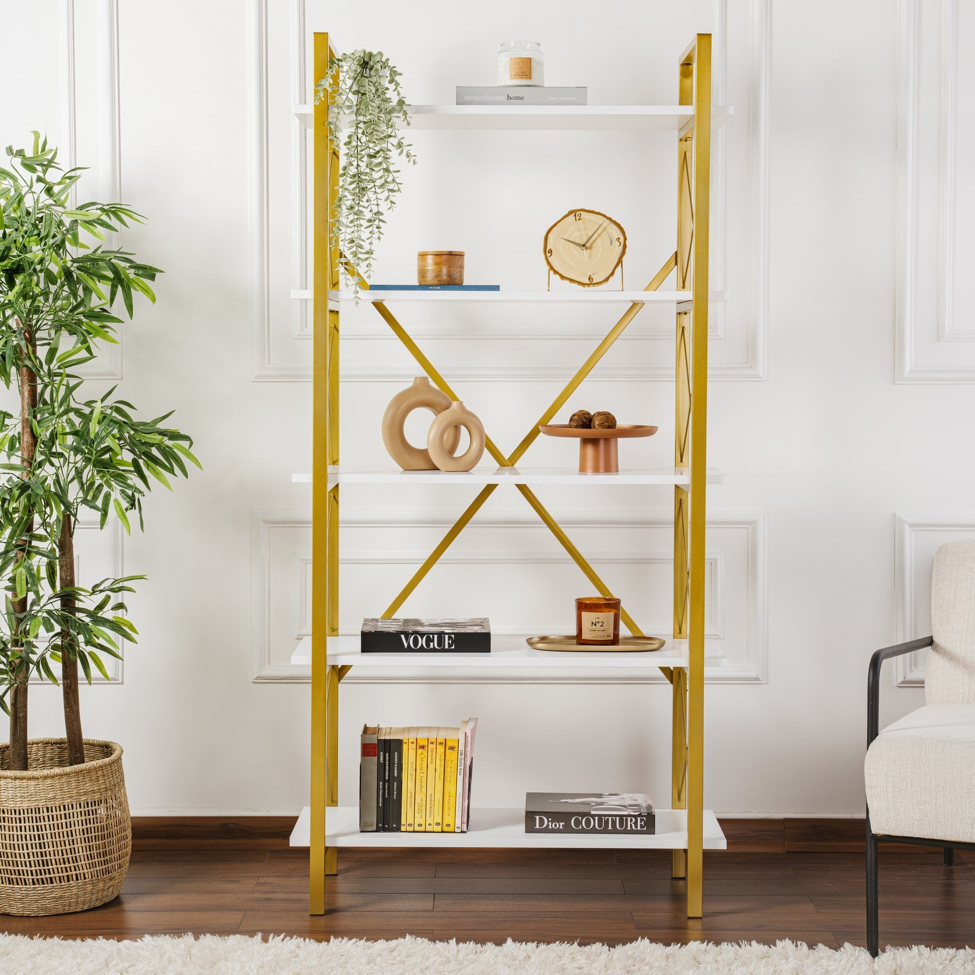 Polica za knjige Elysian - White, Gold | AG-vitahome.hr