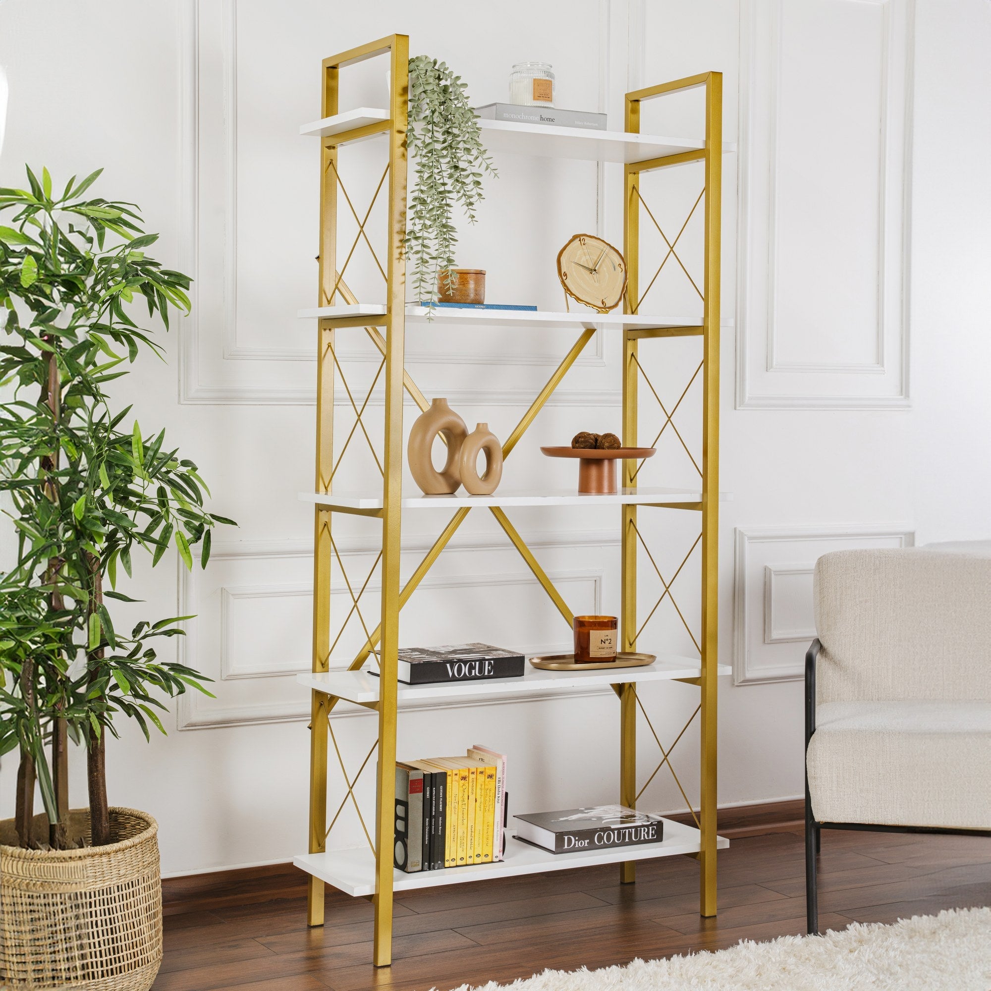 Polica za knjige Elysian - White, Gold | AG-vitahome.hr