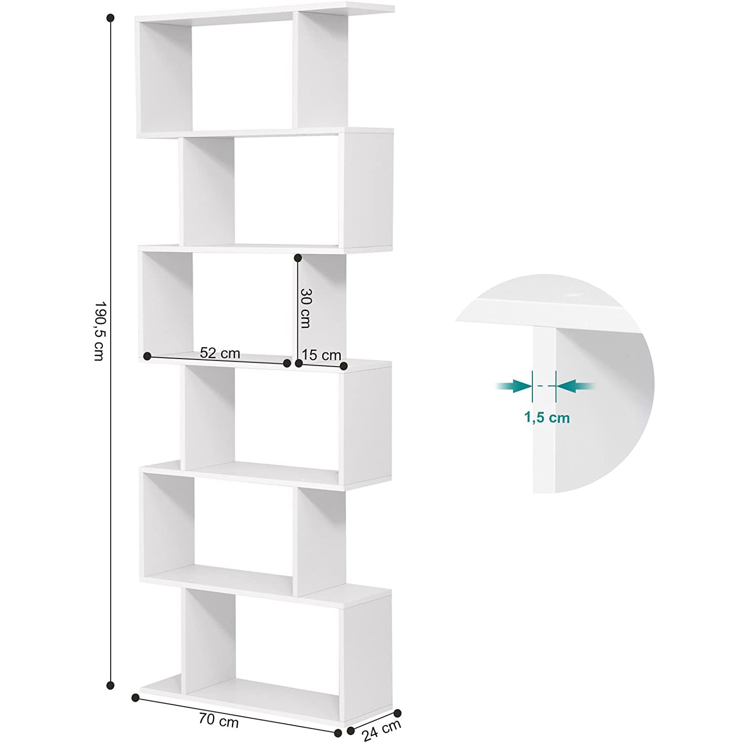 Polica za knjige, kockasta polica za izlaganje i prostorna pregrada, 70 x 24 x 190,5 cm Bijela | VASAGLE-Vasagle-Vita Home