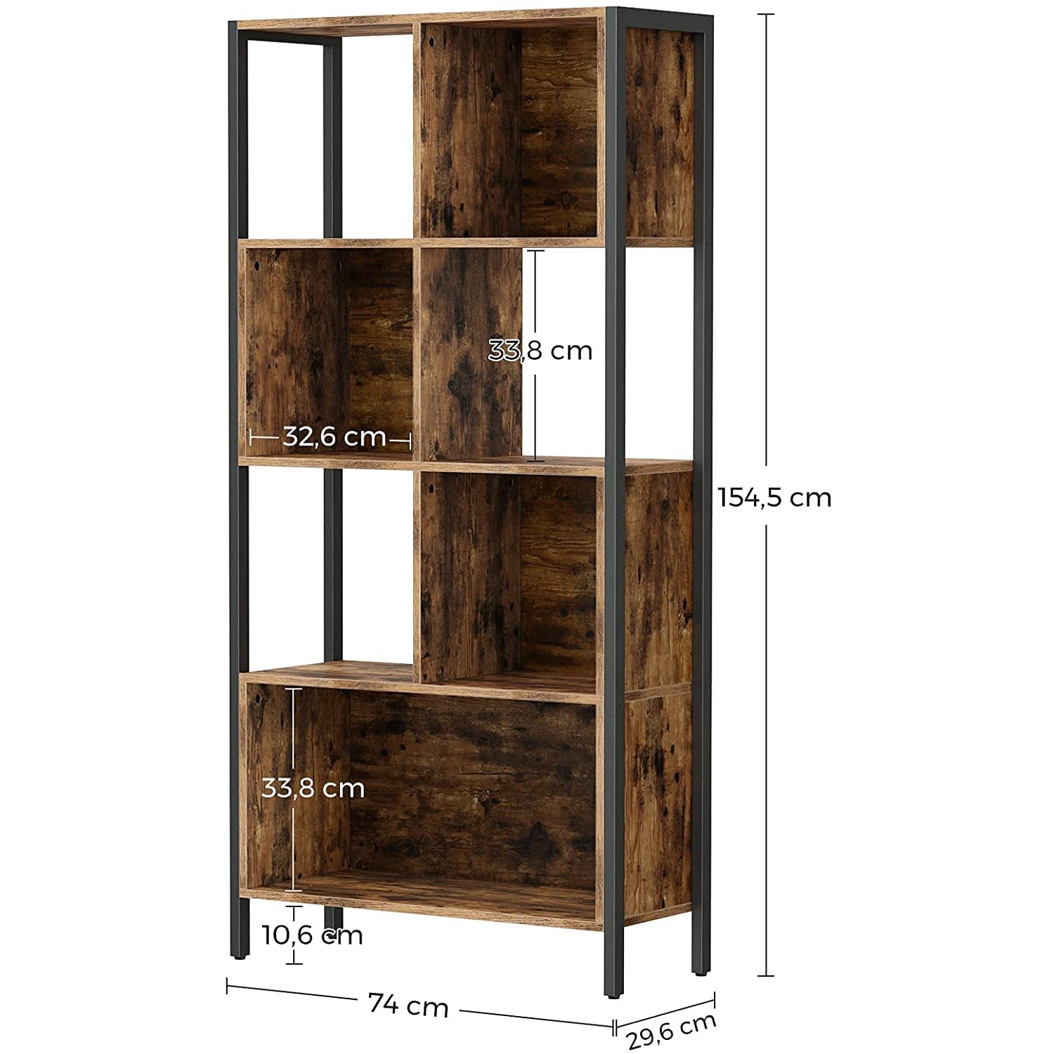 Polica za knjige, kockasta polica za odlaganje 4 x 29,6 x 154,5 cm smeđe-crna | Vasagle-vitahome.hr