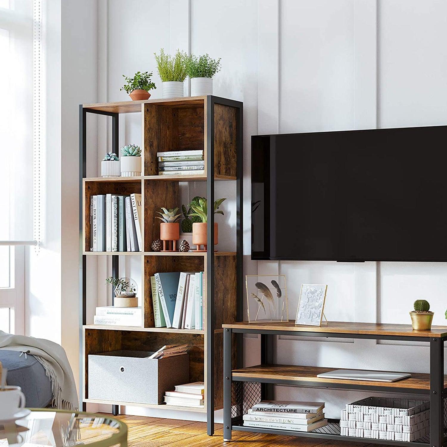 Polica za knjige, kockasta polica za odlaganje 4 x 29,6 x 154,5 cm smeđe-crna | Vasagle-vitahome.hr