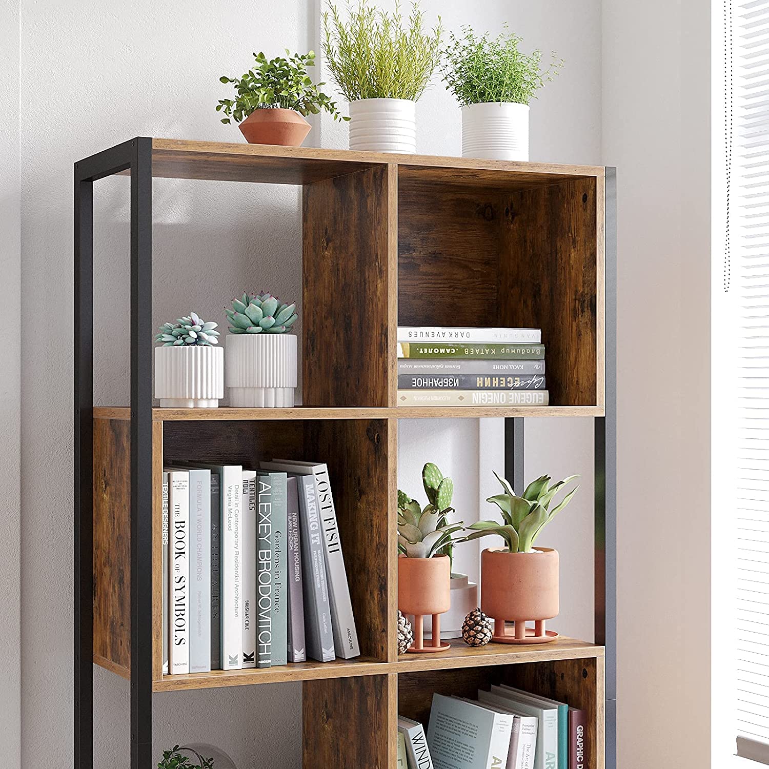 Polica za knjige, kockasta polica za odlaganje 4 x 29,6 x 154,5 cm smeđe-crna | Vasagle-vitahome.hr