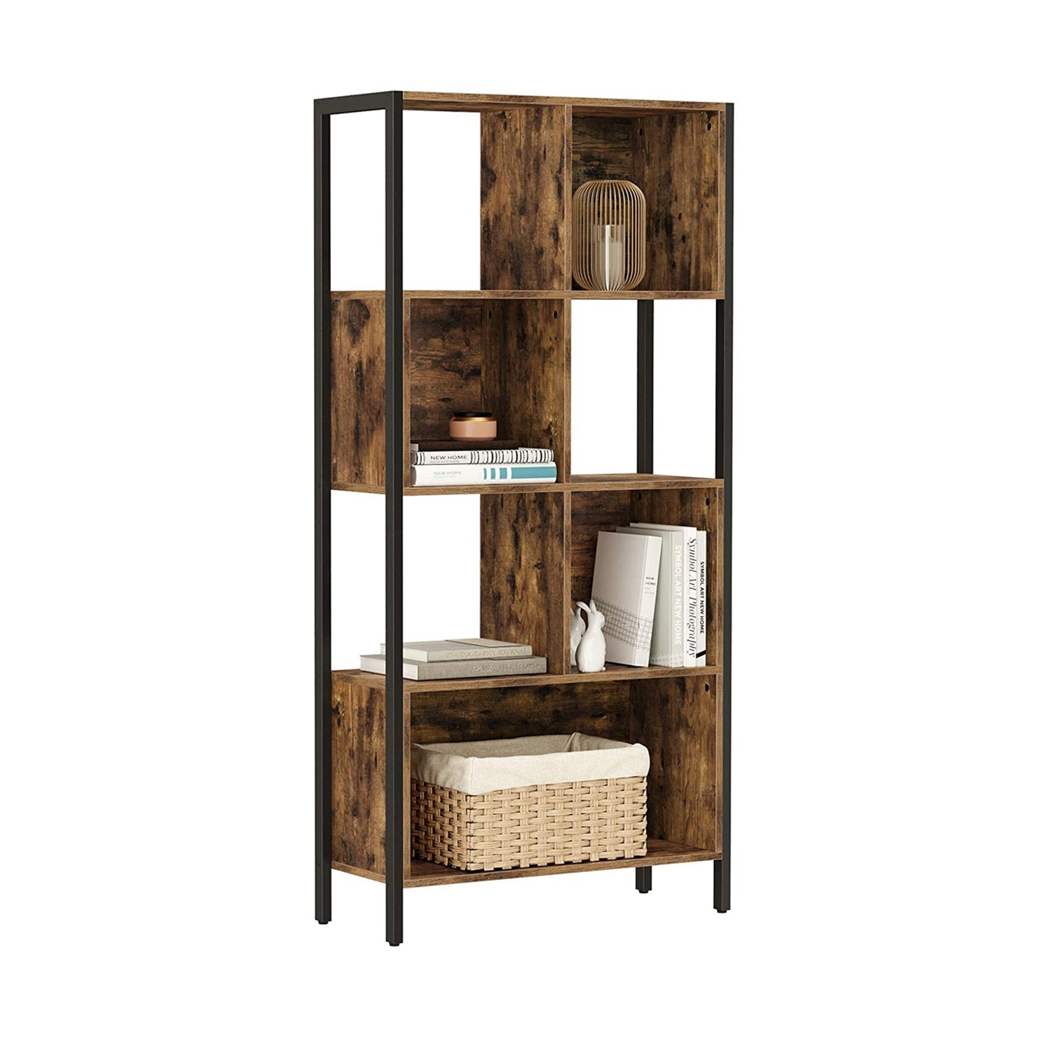 Polica za knjige, kockasta polica za odlaganje 4 x 29,6 x 154,5 cm smeđe-crna | Vasagle-vitahome.hr