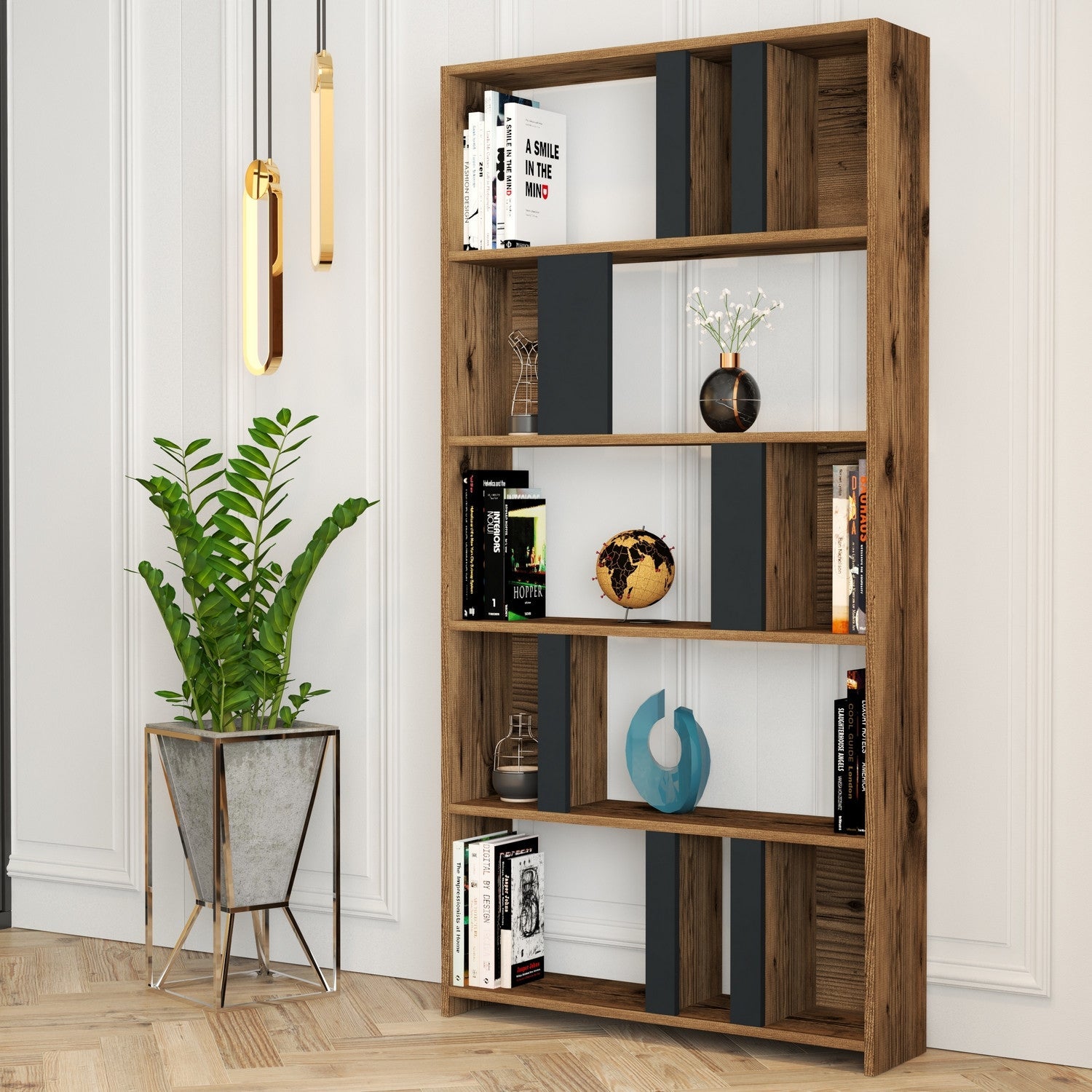 Polica za knjige Lima - Walnut, Anthracite | AG-vitahome.hr