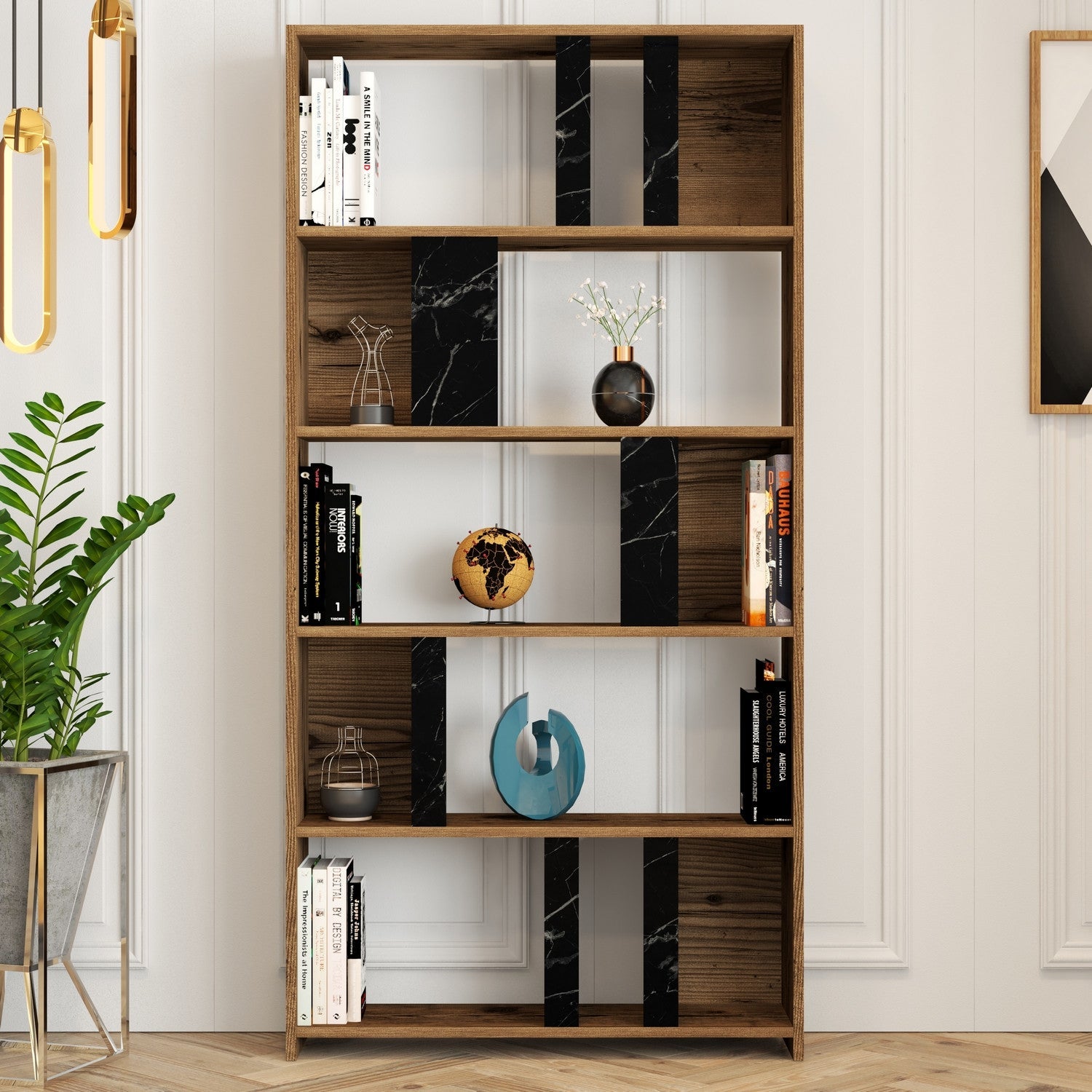 Polica za knjige Lima - Walnut, Black Marble | AG-vitahome.hr