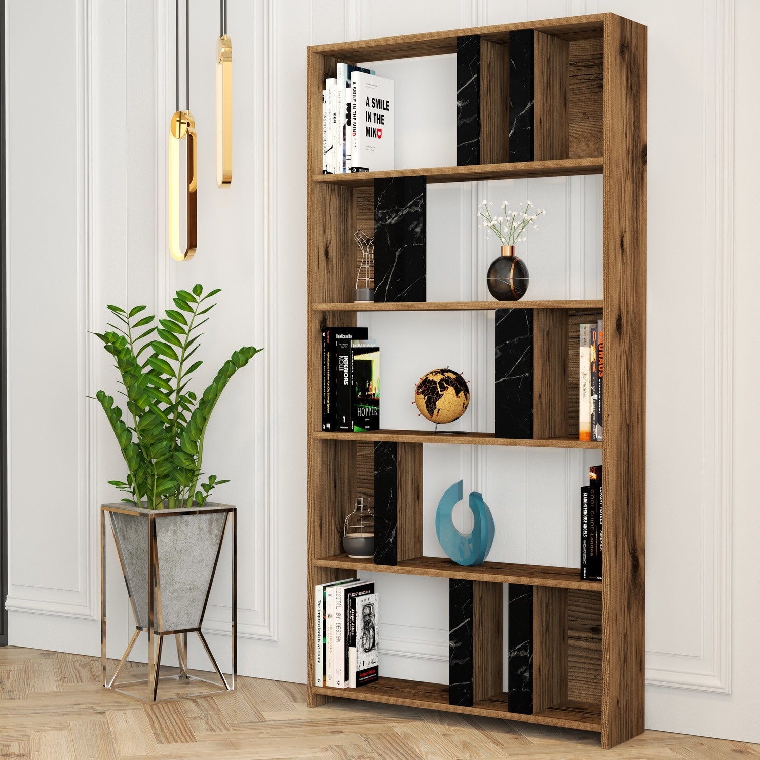 Polica za knjige Lima - Walnut, Black Marble | AG-vitahome.hr