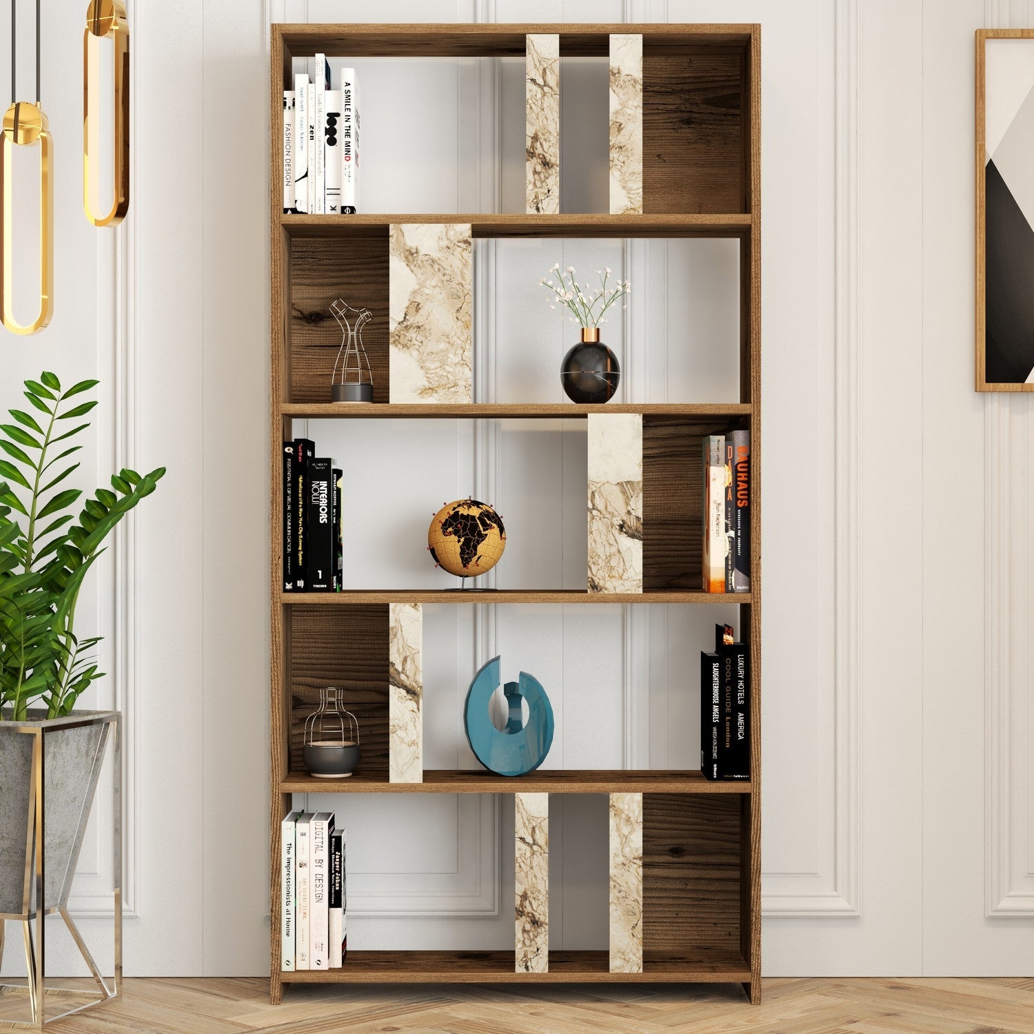 Polica za knjige Lima - Walnut, White Marble | AG-vitahome.hr