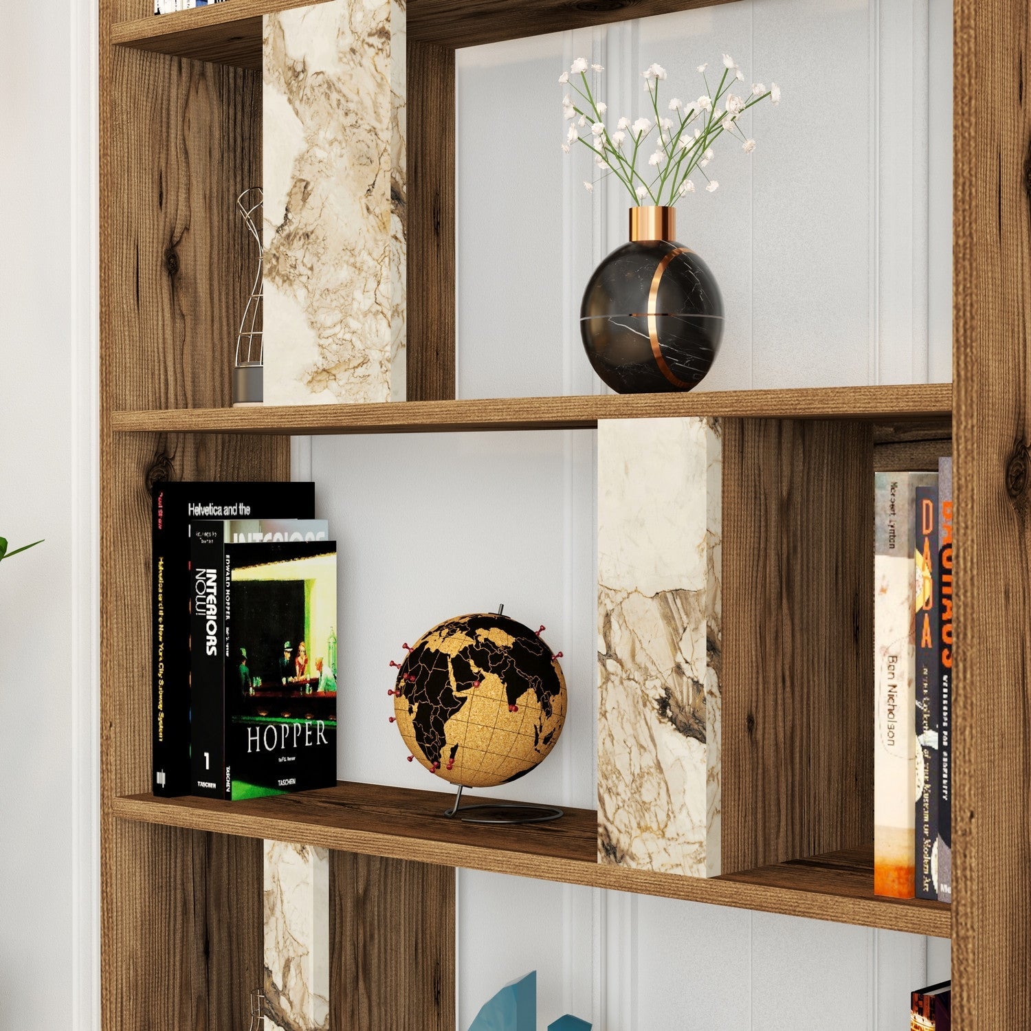 Polica za knjige Lima - Walnut, White Marble | AG-vitahome.hr