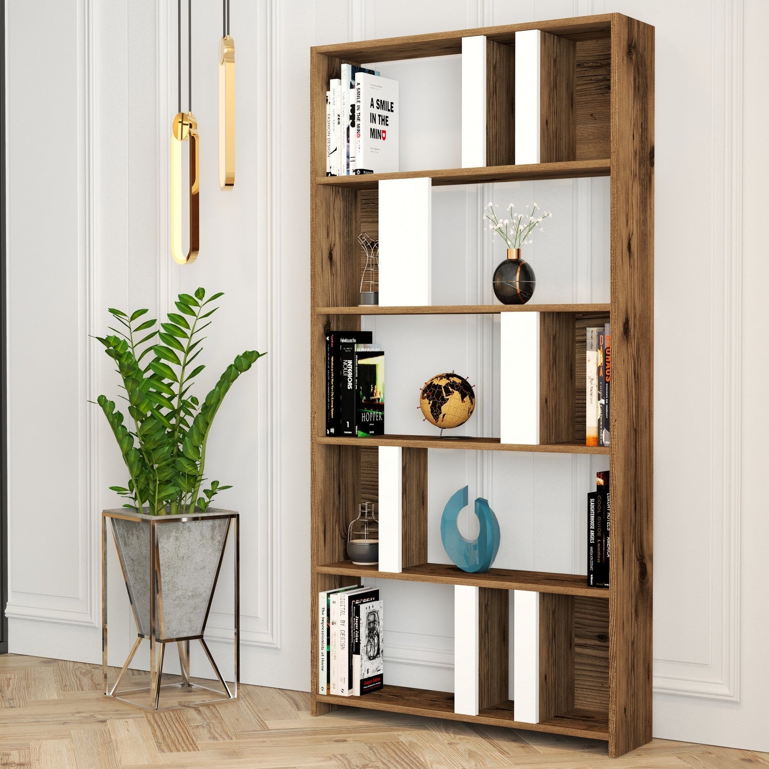 Polica za knjige Lima - Walnut, White | AG-vitahome.hr