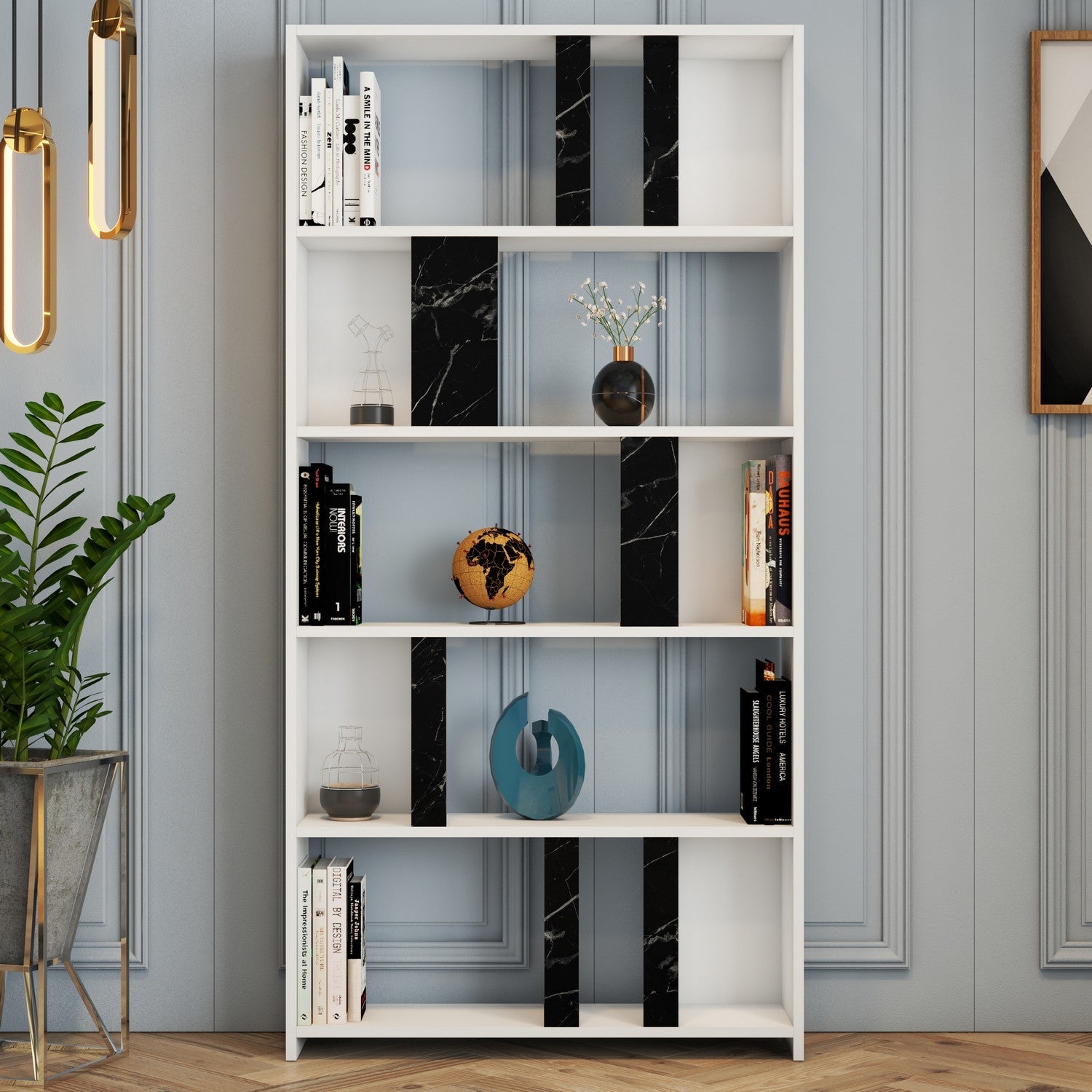 Polica za knjige Lima - White, Black Marble | AG-vitahome.hr