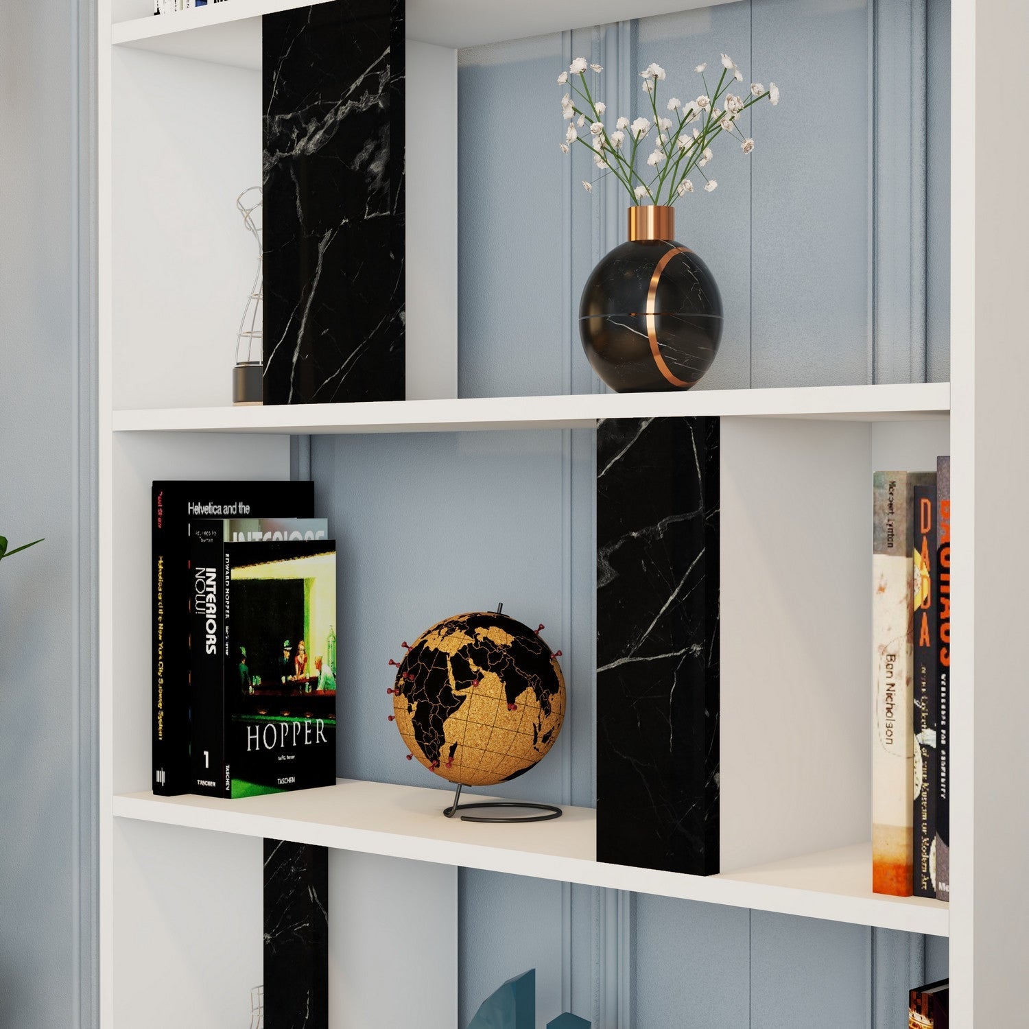 Polica za knjige Lima - White, Black Marble | AG-vitahome.hr
