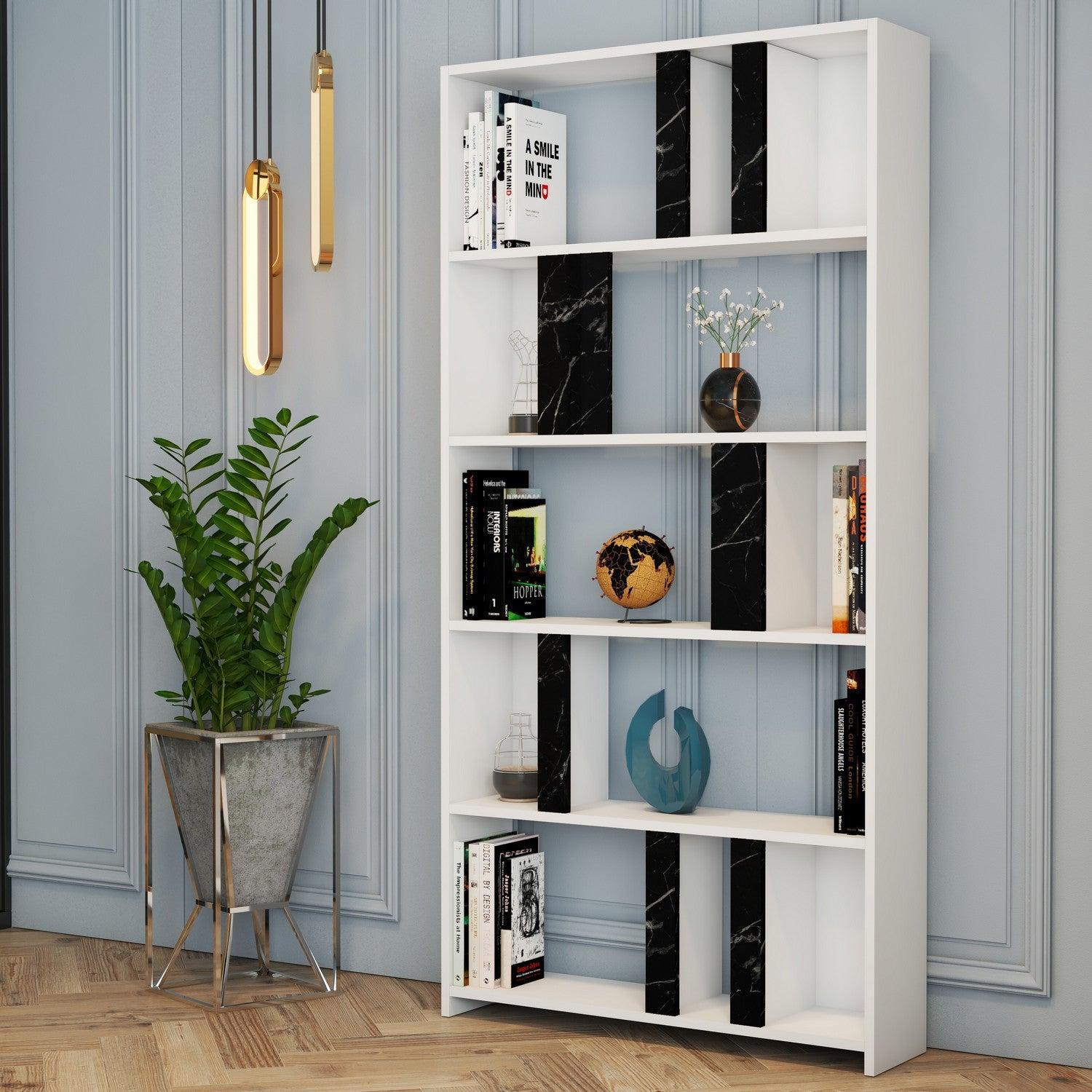Polica za knjige Lima - White, Black Marble | AG-vitahome.hr