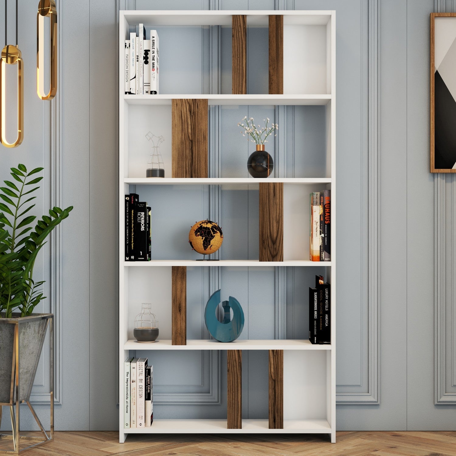 Polica za knjige Lima - White, Walnut | AG-vitahome.hr