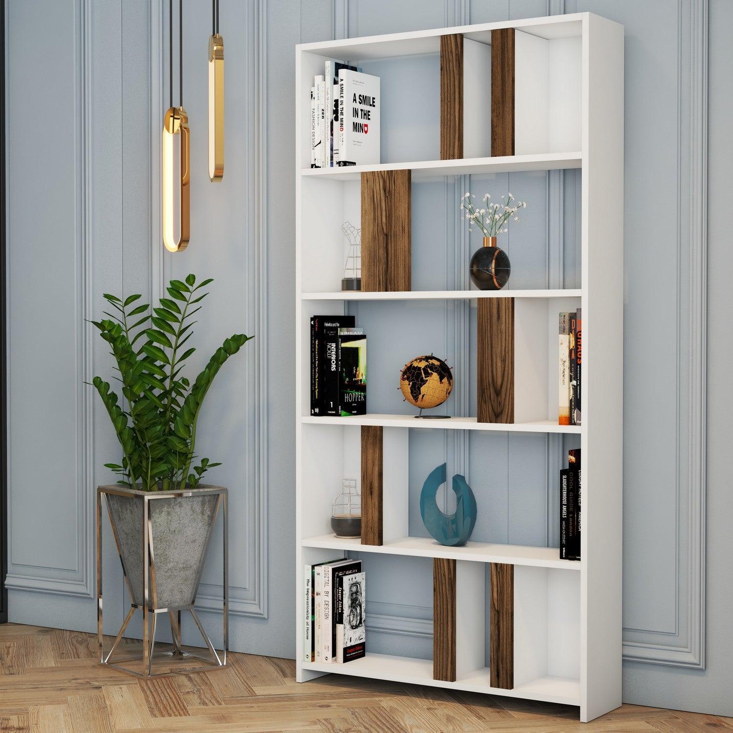Polica za knjige Lima - White, Walnut | AG-vitahome.hr