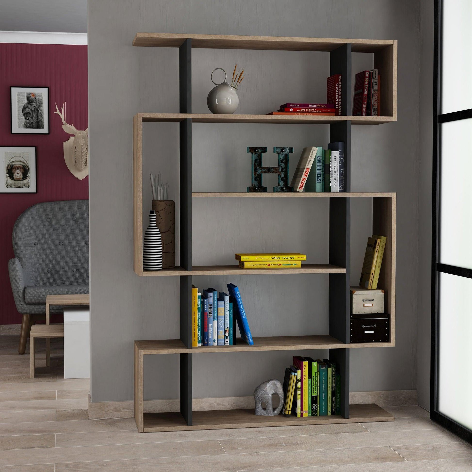 Polica za knjige Mito - Sonoma Oak, Anthracite | AG-vitahome.hr