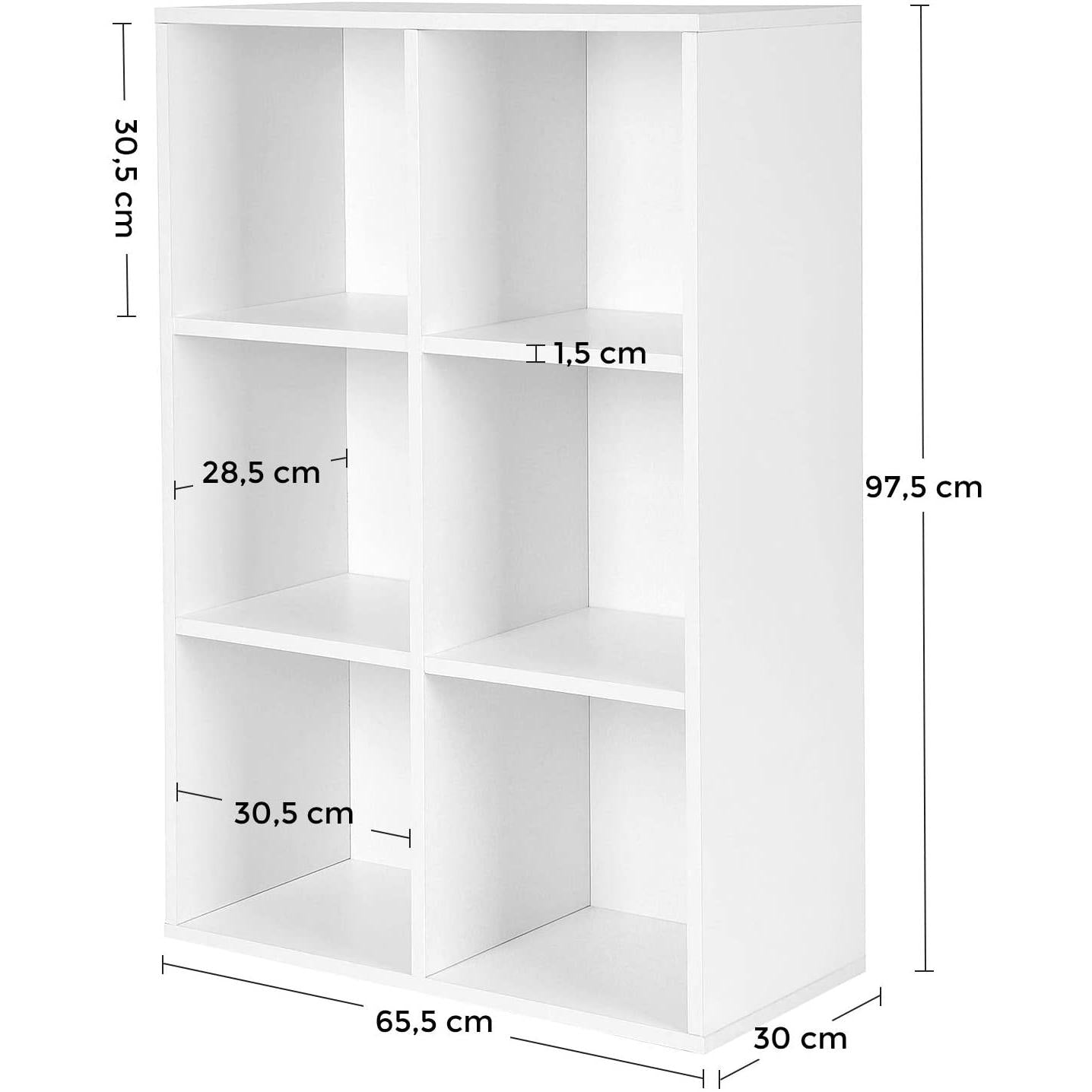 Polica za knjige na 3 razine 65,5 x 30 x 97,5 cm, bijela | VASAGLE-vitahome.hr