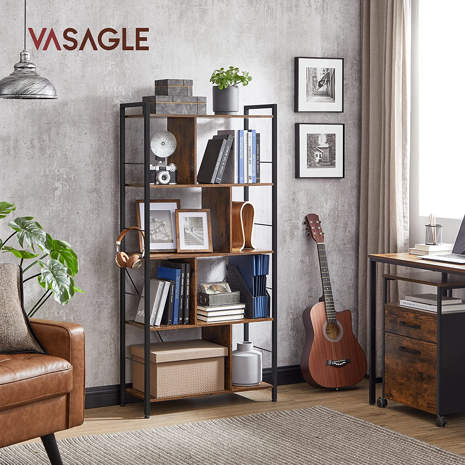 Polica za knjige na 5 razina, 74 x 150 x 30 cm, rustikalno smeđa | Vasagle-vitahome.hr