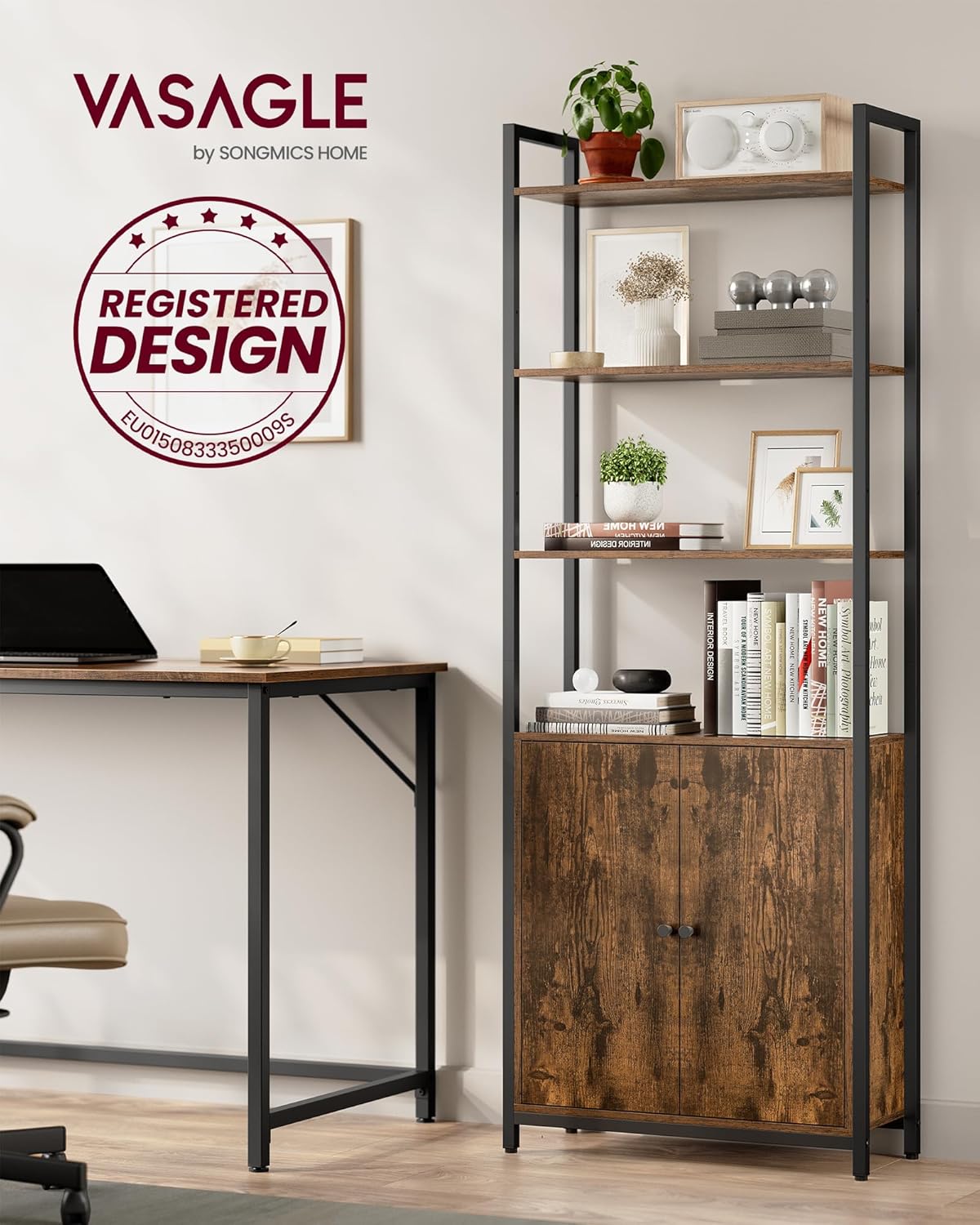 Polica za knjige na 6 razina, 24 x 60 x 159,5 cm, rustikalno smeđa i crna | VASAGLE-VASAGLE-Vita Home